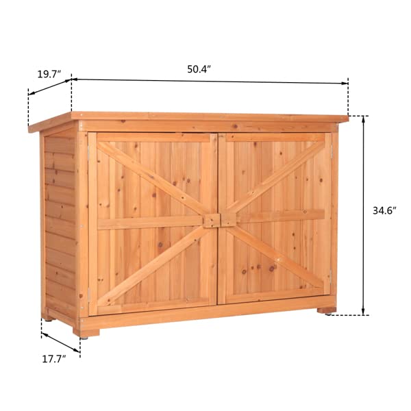 Double Door Fir Wood Outdoor Storage Shed - Weatherproof Garden Yard Cabinet for Tools & Equipment (Orange Red) - Perfect for Backyard, Patio & Garage Organization