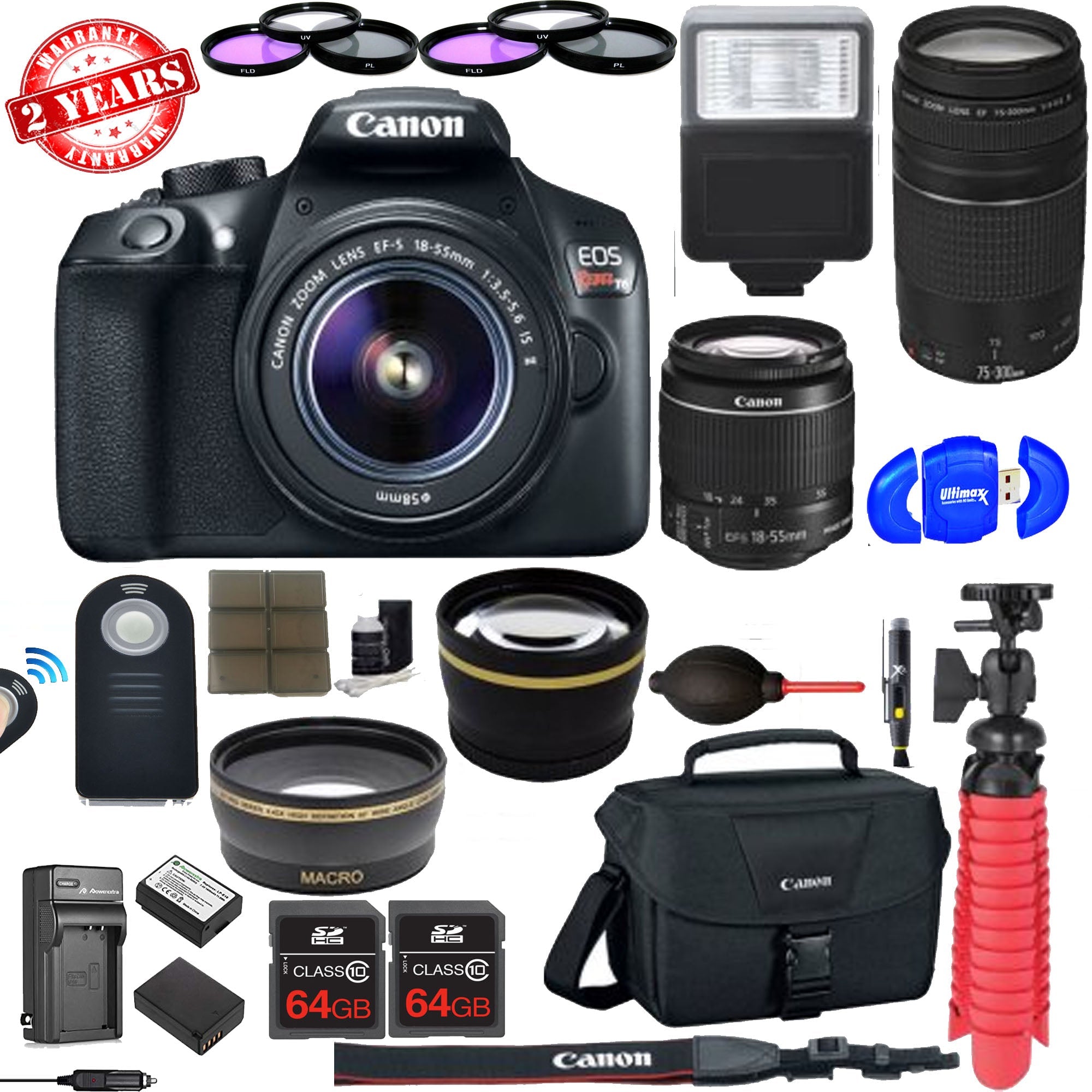 Canon EOS Rebel T6/2000D DSLR Camera Bundle with 18-55mm & 75-300mm III Lenses - Professional Photography Kit for Beginners, Travel & Portrait Shooting