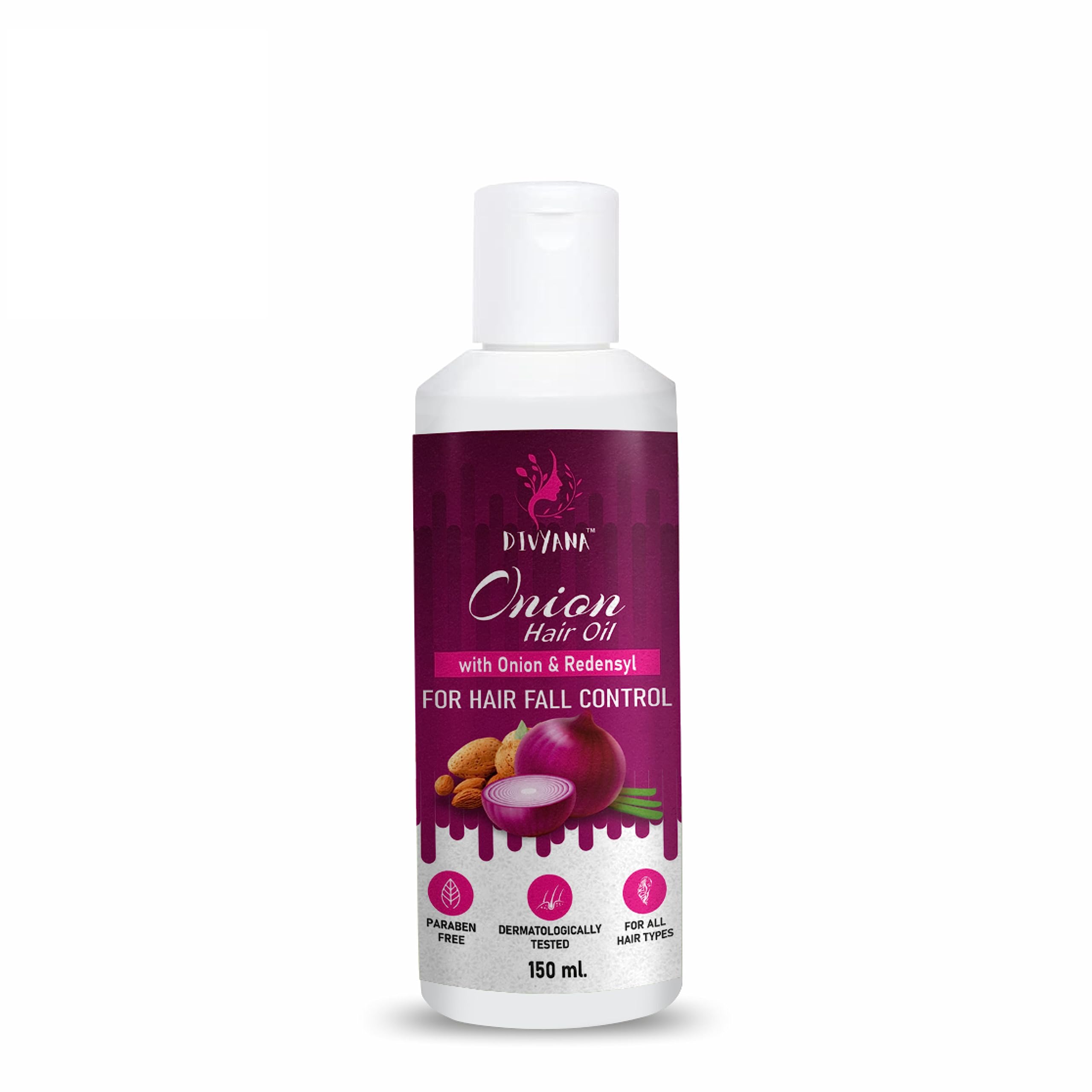 Divyana Onion Hair Oil for Hair Growth & Hair Fall Control with Redensyl – 150ml | Natural Hair Regrowth Treatment for Thinning Hair | Perfect for Daily Scalp Massage & Damaged Hair Repair