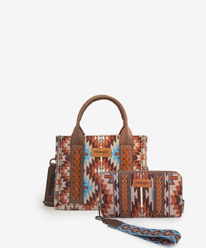 Wrangler Aztec Print Whipstitch Canvas Tote Bag Set - Stylish & Durable Handbag for Women, Perfect for Shopping, Beach & Everyday Use