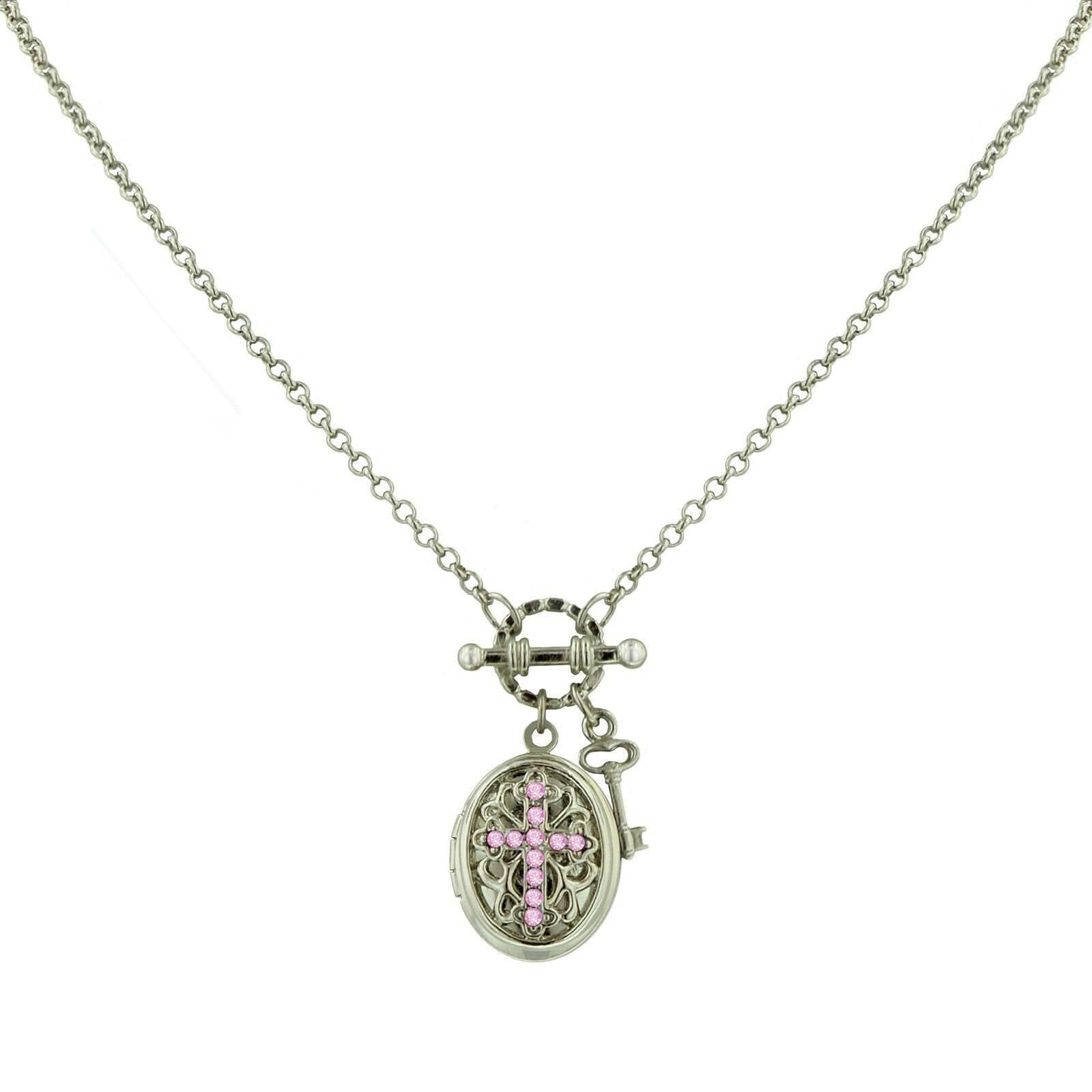 1928 Birthstone Cross Locket Necklace - Personalized Sterling Silver Pendant with 24