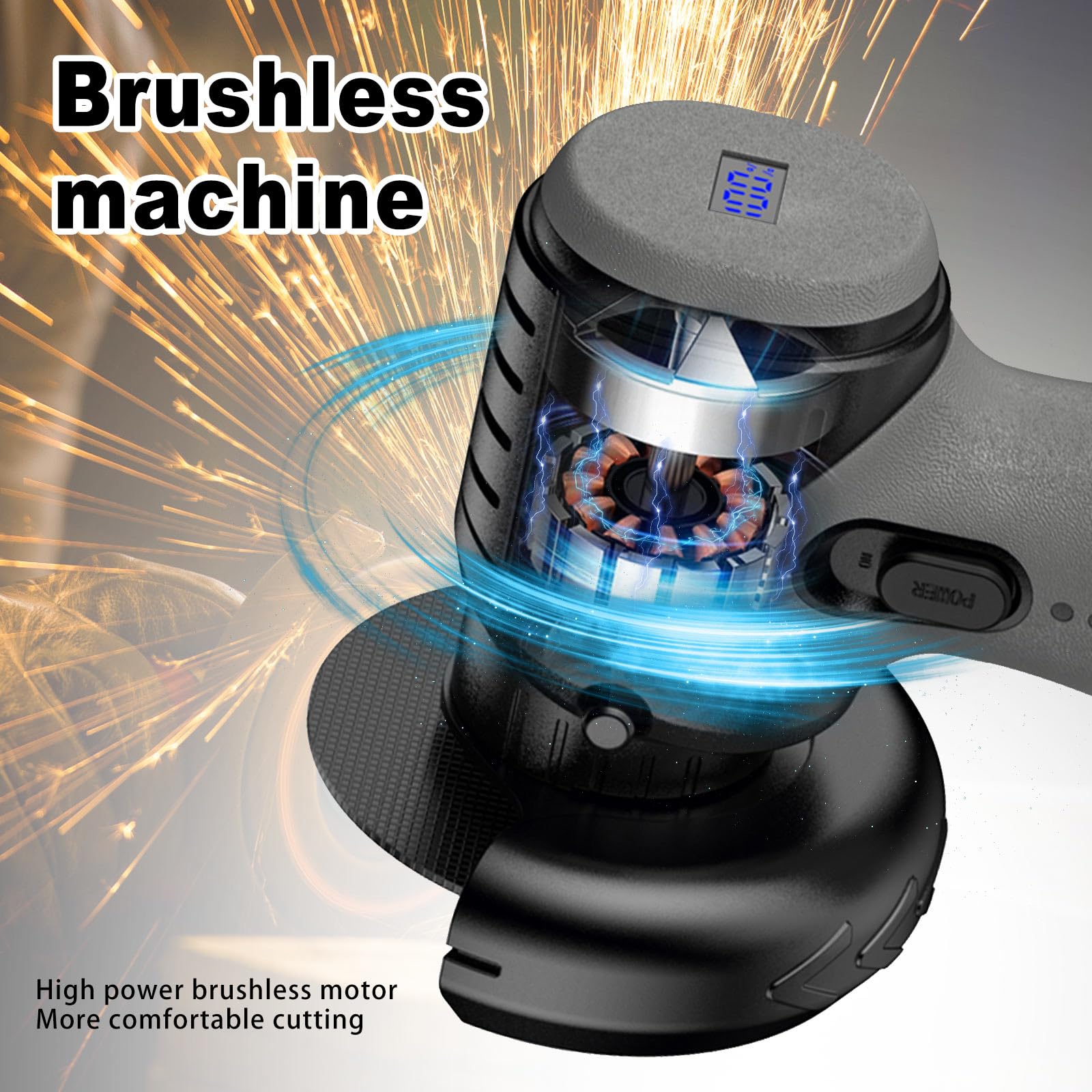 Brushless Cordless Angle Grinder Kit - 19500 RPM Mini Electric Grinder with 2x16.8V 2000mAh Batteries & 6 Cutting Discs - Handheld Power Tool for Metal, Wood Cutting and Polishing - Perfect for DIY Projects, Metal Fabrication and Woodworking