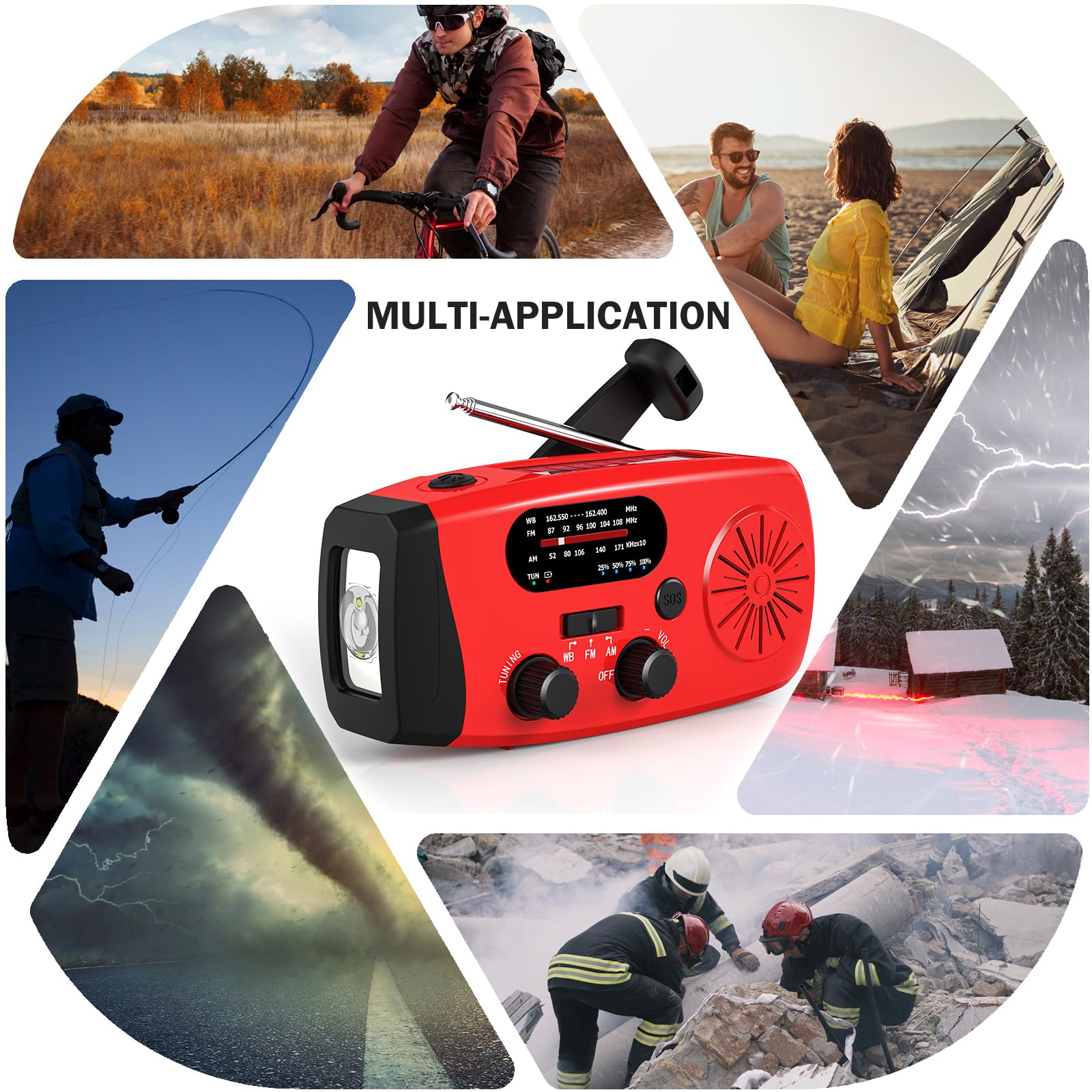 Emgykit 14800mWh Solar Hand Crank Emergency Radio - AM/FM/NOAA Weather Alert, SOS Alarm & LED Flashlight for Power Outages, Camping, Hiking & Survival Kits