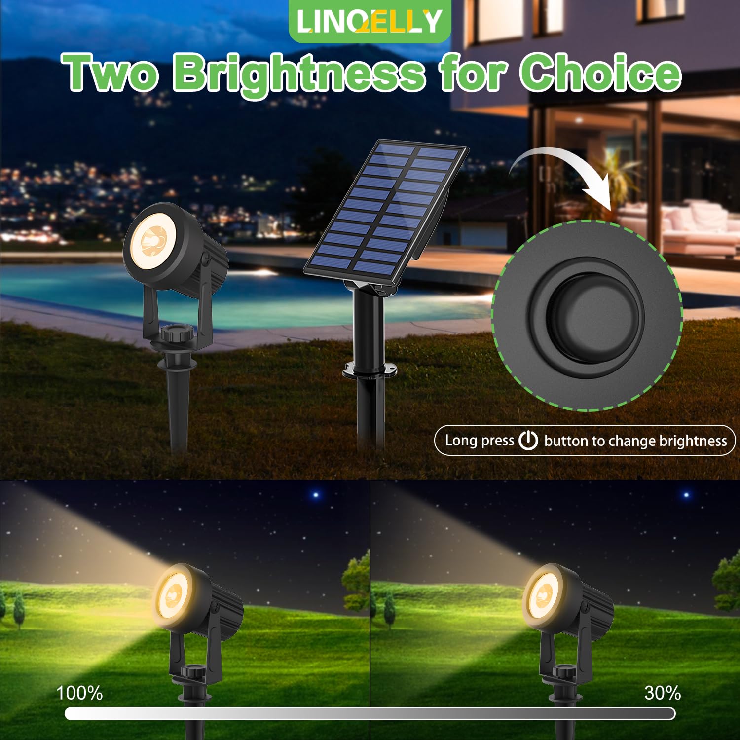 2-in-1 Solar Spotlights Outdoor - IP65 Waterproof Solar Landscape Lighting with 9.8ft Cable, Dusk to Dawn Warm White for Garden, Yard, Path & Tree Decoration | Perfect for Outdoor Security, Pathway Illumination & Landscape Highlighting