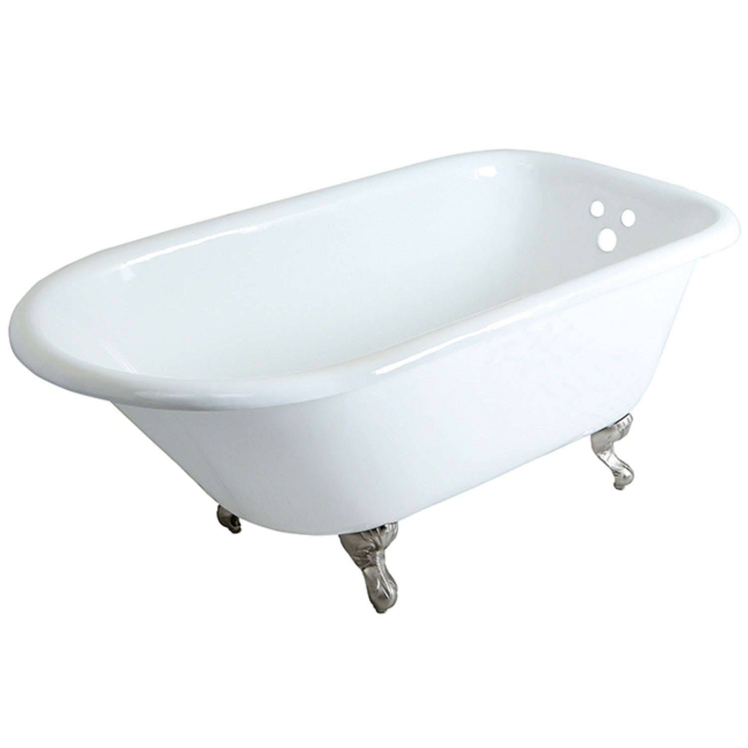 Aqua Eden 48 Inch Cast Iron Clawfoot Bathtub - Classic Flat Rim Roll Top Design, White & Brushed Nickel Finish (3 3/8 Inch Wall Drillings) | Perfect for Vintage Bathroom Decor & Luxury Spa Retreats