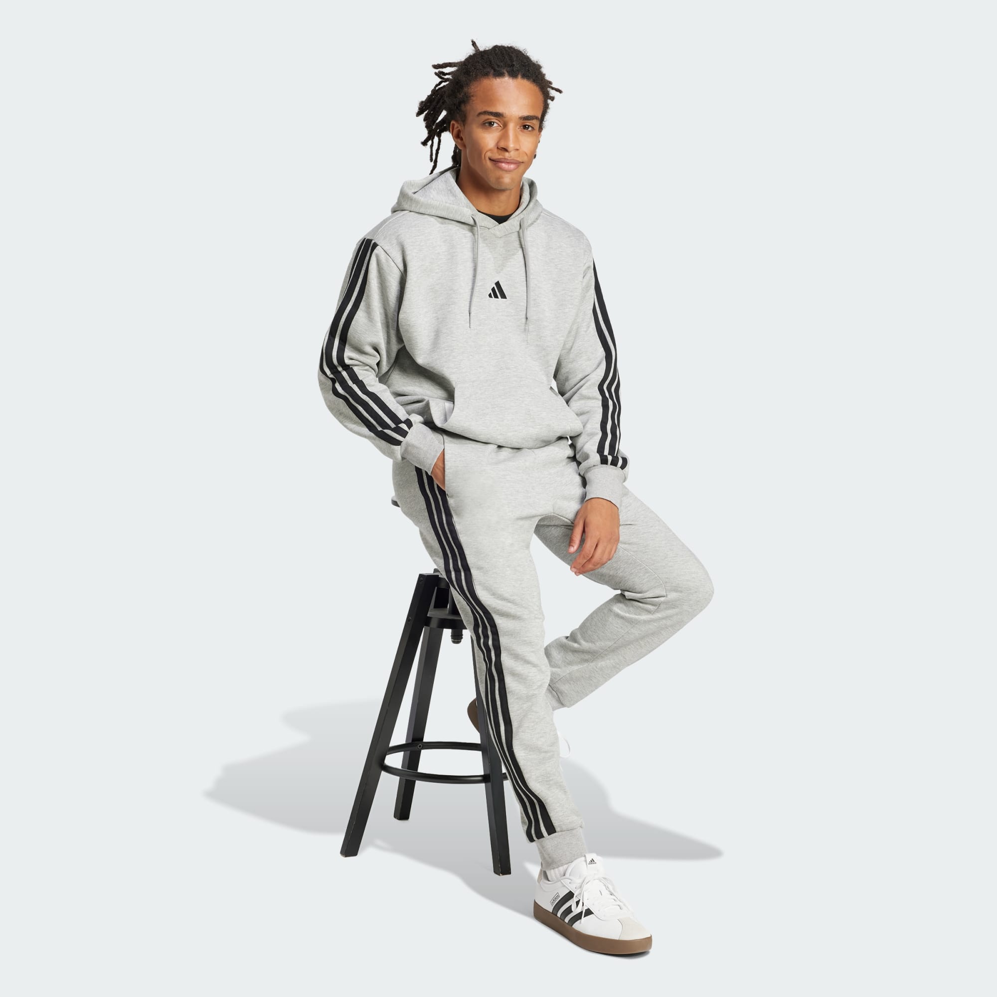 Adidas Men's 3 Stripes Fleece Grey Track Pants - Comfortable Athletic Joggers for Running, Gym & Casual Wear