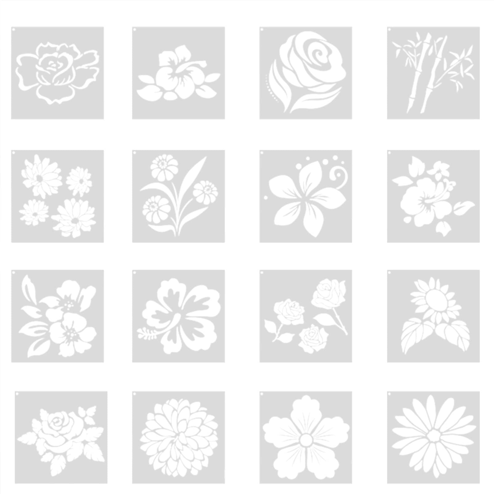 16Pcs Reusable Flower Stencils for Cookies, Cakes & Coffee - Kitchen, Dining & Bar Decor - Perfect for Baking, DIY Crafts & Party Decorations