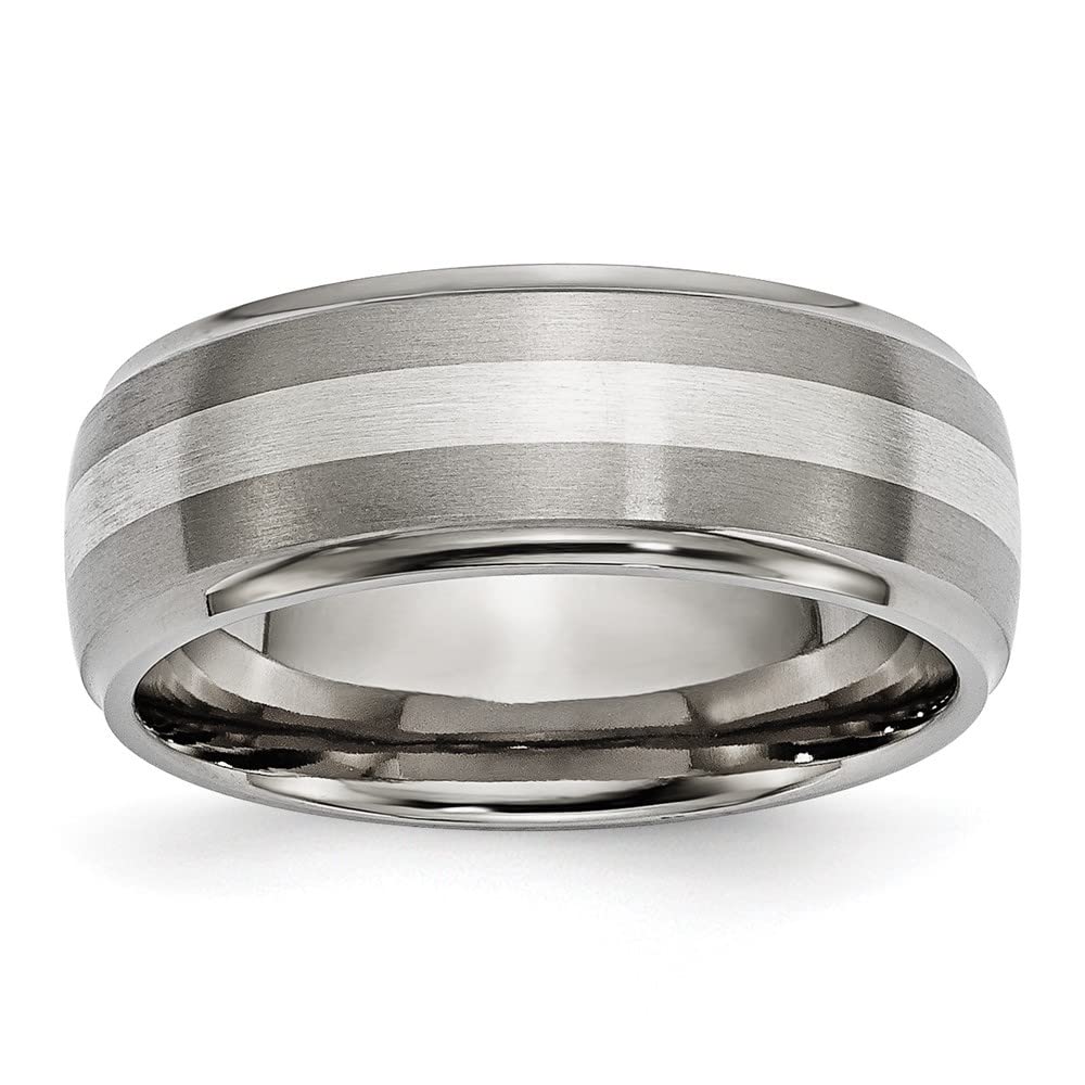 Premium 8mm Titanium & Sterling Silver Inlay Brushed Polished Band Ring for Men & Women – Perfect for Weddings, Anniversaries & Everyday Wear