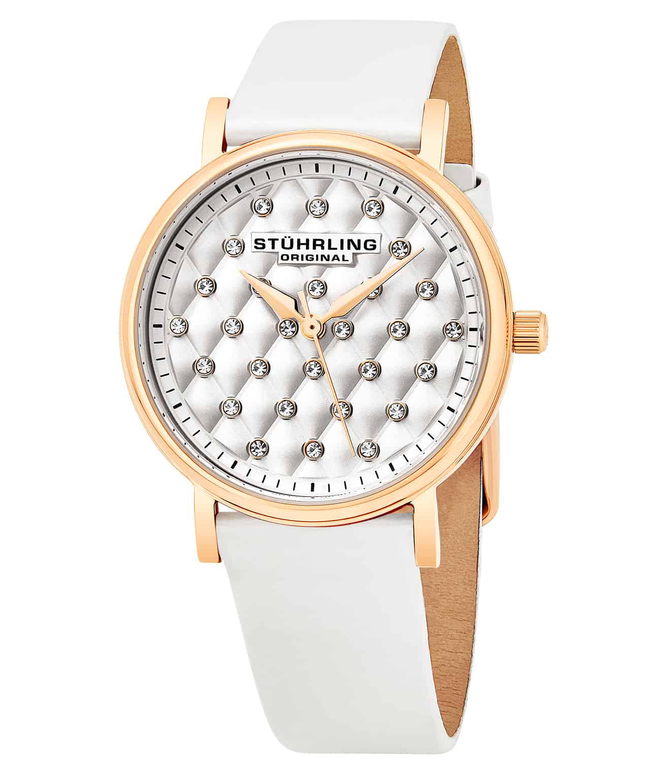 Silver Dial / Rose Case / White Leather Strap Tang Buckle