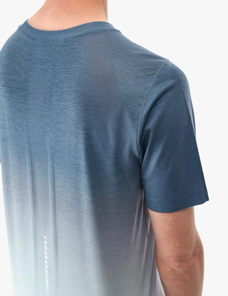 Compressport Men's Performance Short Sleeve T-Shirt - Moisture Wicking, Breathable Running Shirt for Men (Poseidon/Ice Flow) | Ideal for Marathon, Gym Workouts & Outdoor Activities