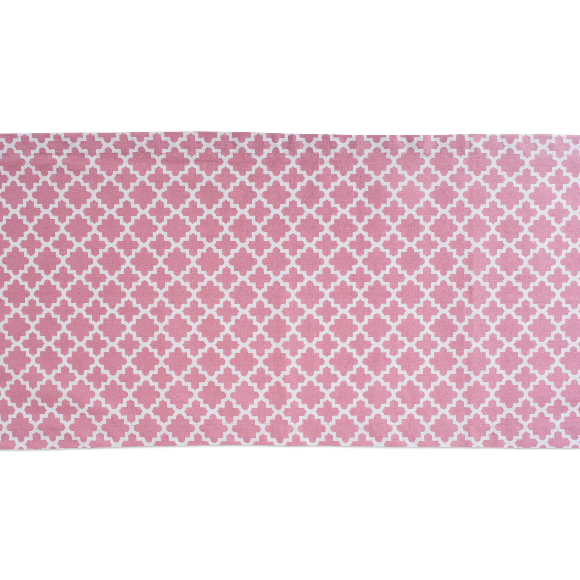 Moroccan Quatrefoil Cotton Table Runner 108 Inch - Rose Pink & White - Elegant Dining Table Decor for Weddings, Parties & Home Decor