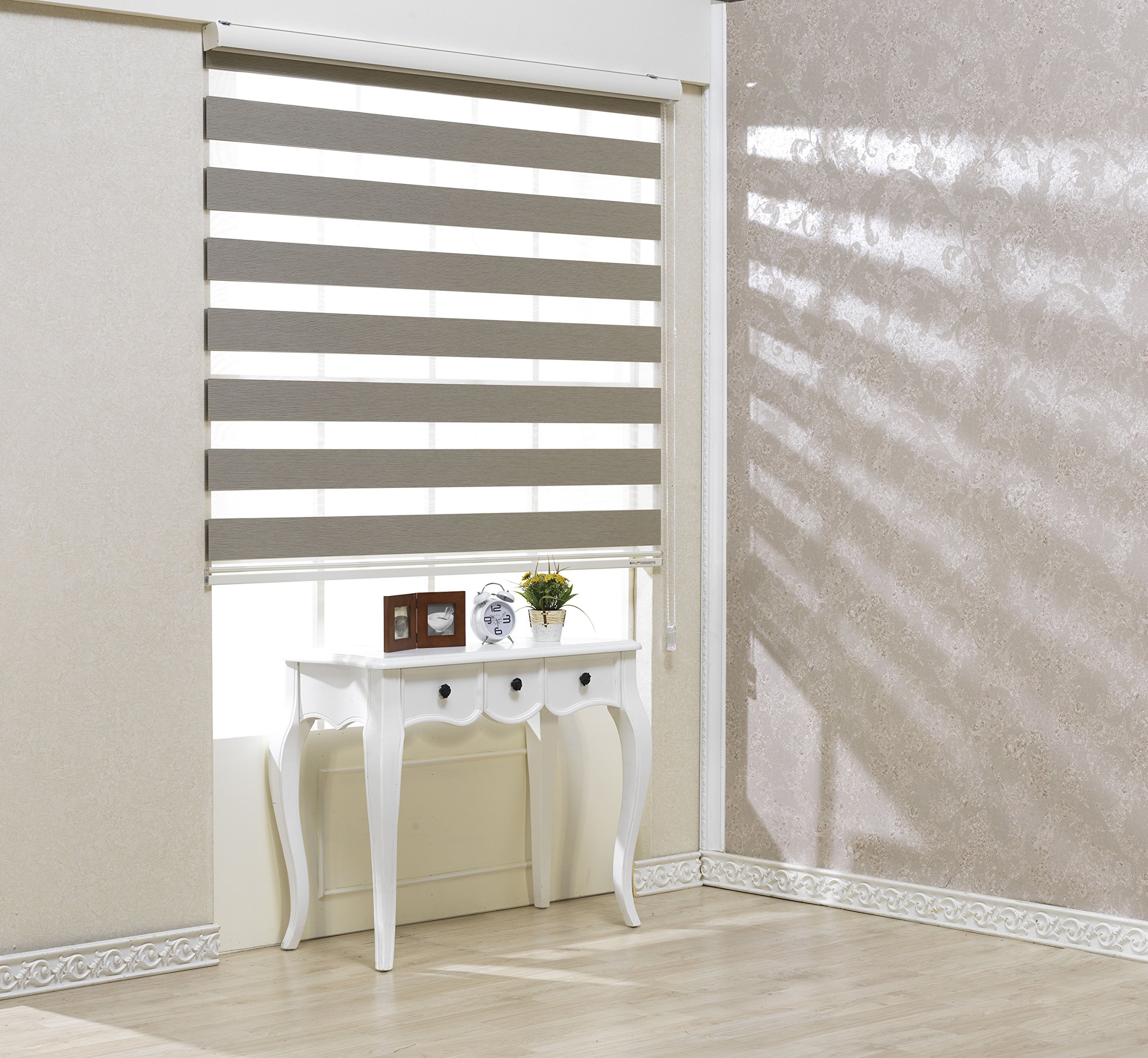 Custom Cut to Size Blackout Zebra Roller Blinds [Ellis, Beige, 47