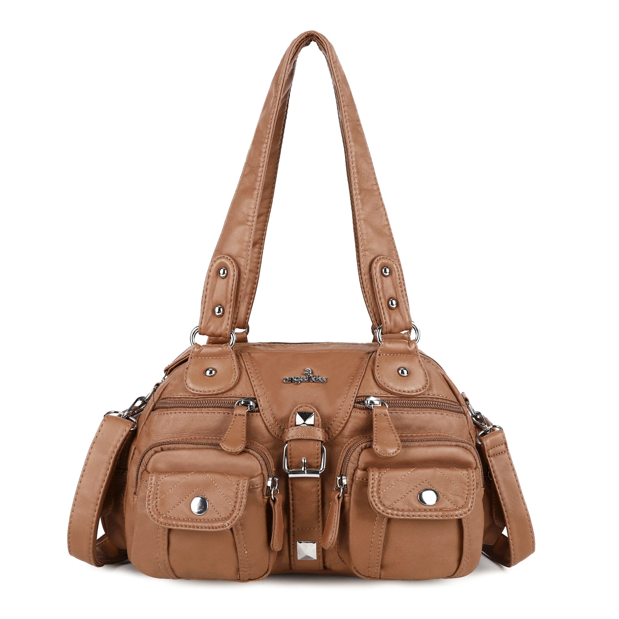 Angel Kiss Women's Hobo Crossbody Shoulder Bag - Multipocket Soft Leather Handbag with Removable Strap | Perfect for Work, Travel & Everyday Use