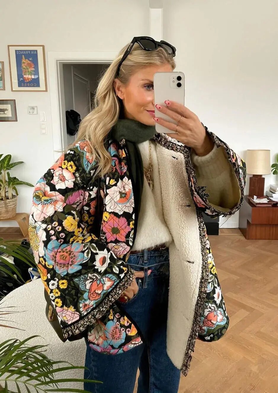 Women's Floral Print Patchwork Long Sleeve Cotton Coat - Thick Warm Winter Jacket for Casual Streetwear | Perfect for Autumn Outfits & Cold Weather Fashion