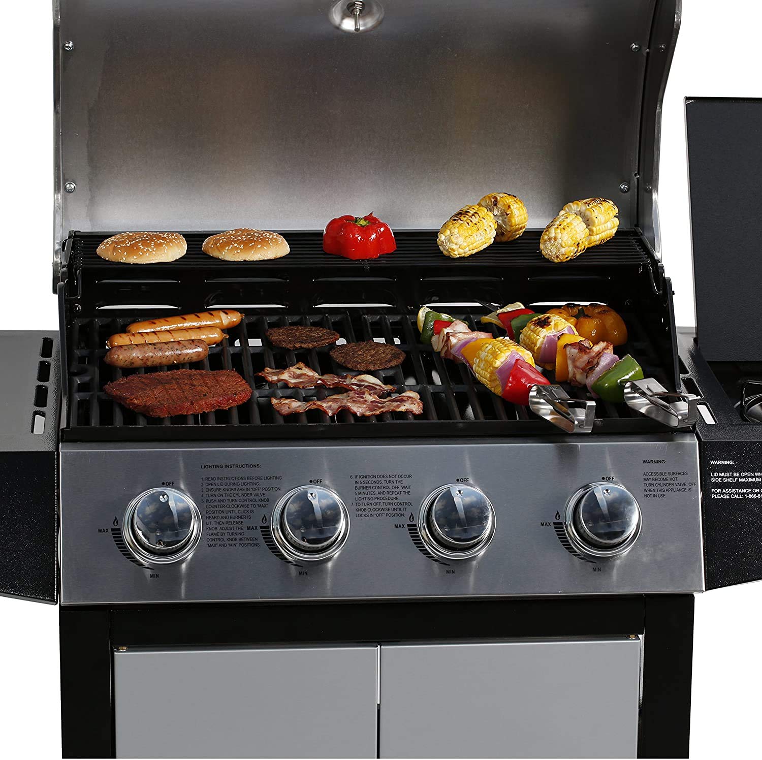 MASTER COOK 4-Burner Outdoor Propane Gas Grill with Side Burner - Stainless Steel BBQ Grill for Backyard, Patio & Camping - Silver Black (Liquid Propane)