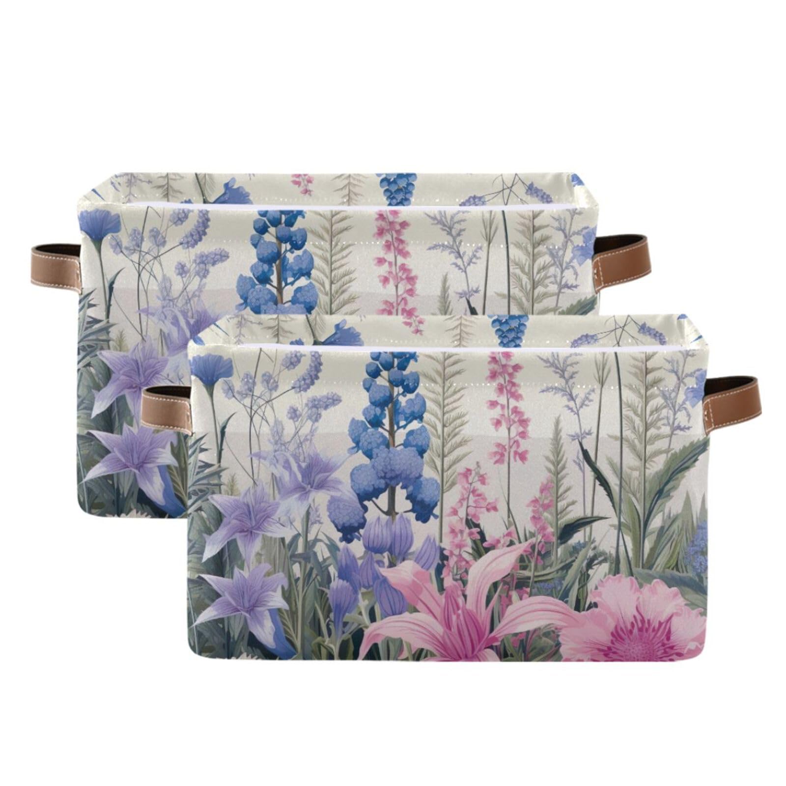 Foldable Canvas Storage Baskets with Handles - 2 Pack Waterproof Fabric Organizer Box for Clothes, Toys & Home Decor | Perfect for Closet, Office & Nursery Organization