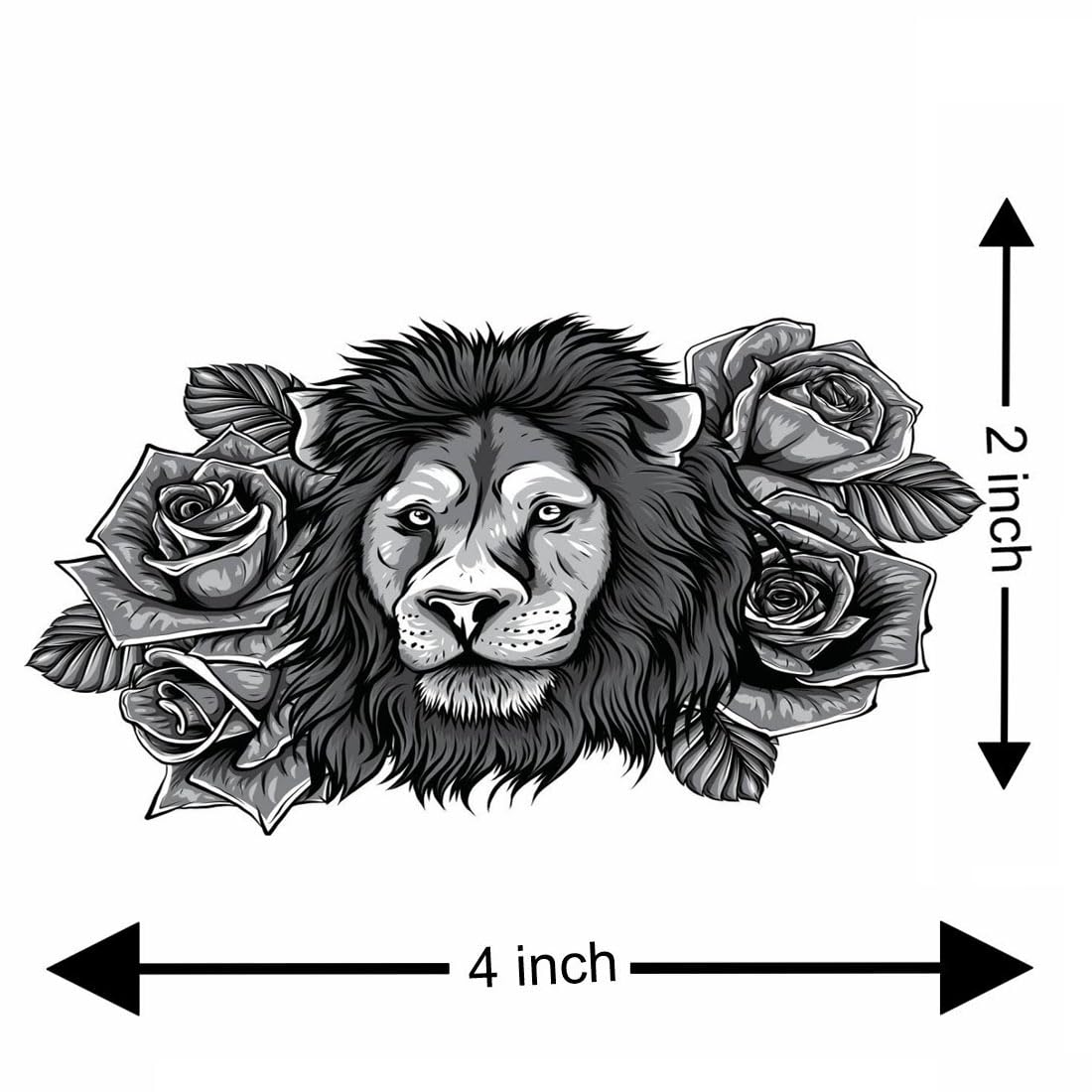 Black Lion with Rose Temporary Tattoo - Waterproof Fake Tattoo Sticker for Men & Women - Perfect for Parties, Halloween, Cosplay & Body Art