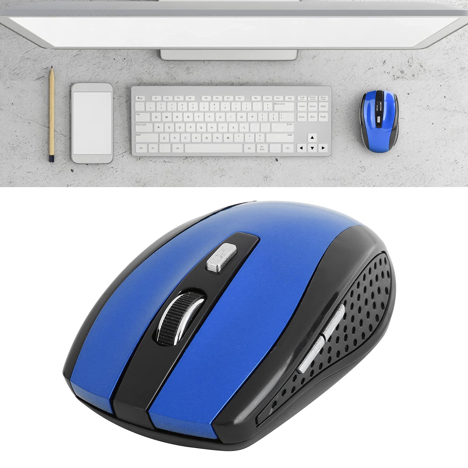Marvellous Wireless Gaming Mouse - 2.4GHz USB Optical Mouse with 6 Buttons, Adjustable DPI up to 2500, Ergonomic Design for PC, Laptop, Notebook - Perfect for Gaming, Office Work & Home Use (Blue)