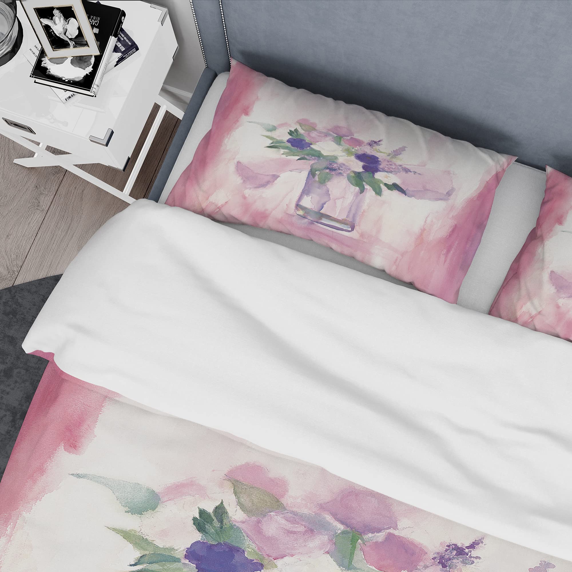 Pink Floral Duvet Cover Set King - Shabby Chic Bedding for All Seasons