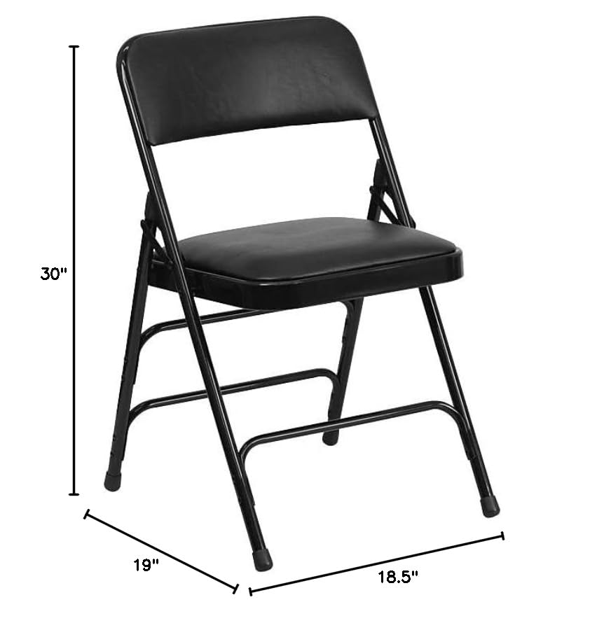 Flash Furniture AMC309AVBK 12-Pack Black Curved Triple-Braced Vinyl Armless Folding Chairs - Heavy Duty for Events, Parties, Weddings & Banquets