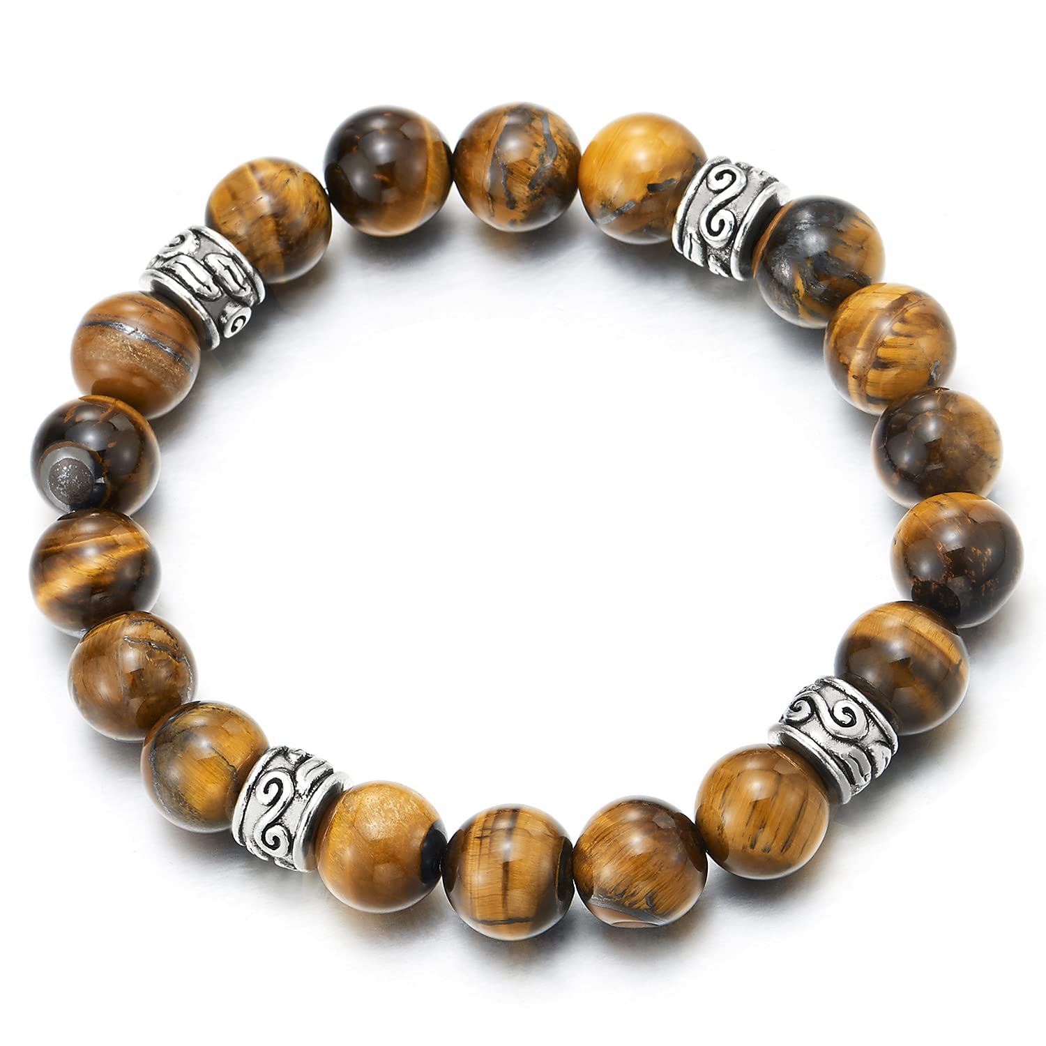 COOLSTEELANDBEYOND Stretchable Tribal Beads Bracelet for Men & Women - 4 Unique Charms for Everyday Wear, Boho Style & Festival Fashion