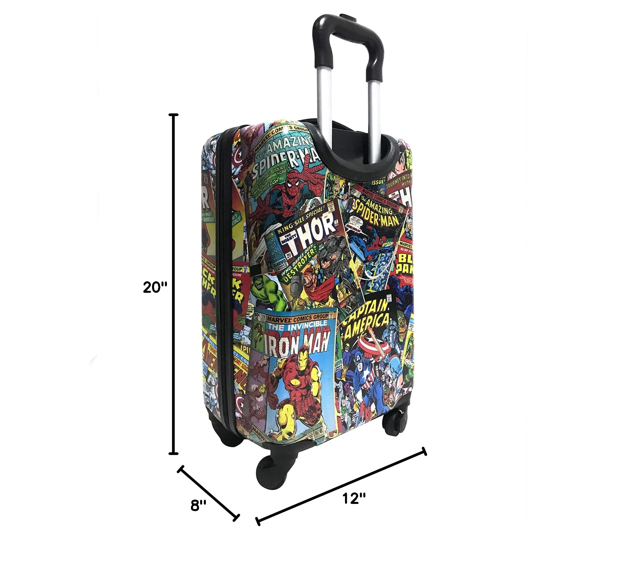 Marvel Comic Heroes 20-Inch Hard-Sided Spinner Luggage | Kids Carry-On Rolling Suitcase for Travel | Lightweight Durable Tween Travel Trolley | Perfect for Airplane Trips, School, and Family Vacations