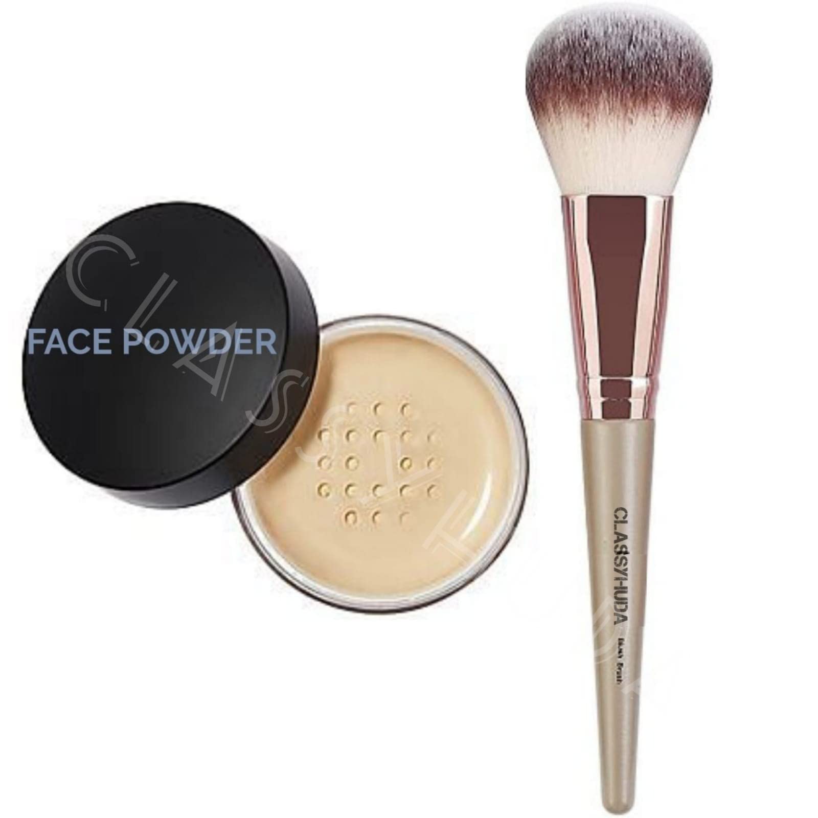 Huda Professional Face Powder with Powder Brush - 2 Piece Mini Makeup Kit for Flawless Matte Finish | Perfect for Travel & Everyday Use