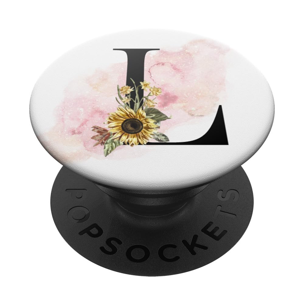 Sunflower Monogram Letter L Cute Watercolor Rose PopSockets Grip - Adhesive Phone Stand for iPhone, Samsung & Smartphones - Perfect for Daily Use, Work & Travel