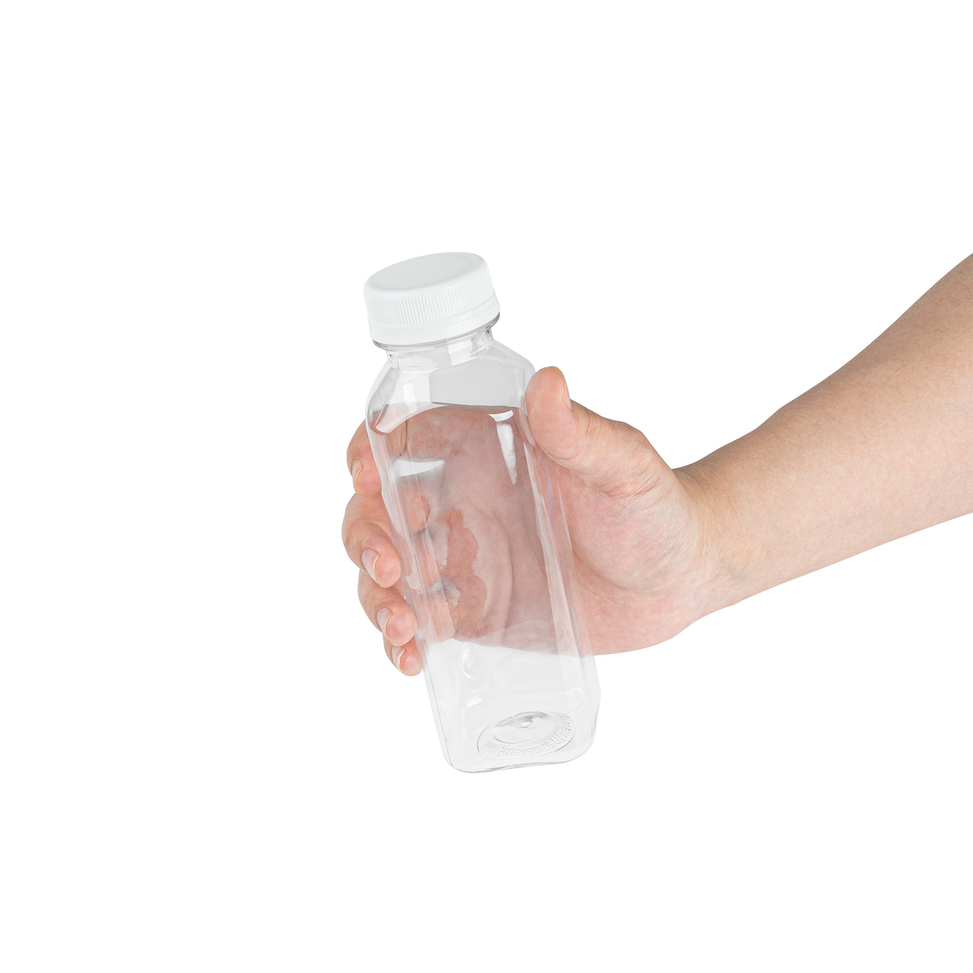 12 oz Square Clear Plastic Cold Pressed Juice Bottles with Safety Cap - 2 x 2 x 6.5 Inches - Pack of 100 - Perfect for Fresh Juices, Smoothies & Meal Prep Storage