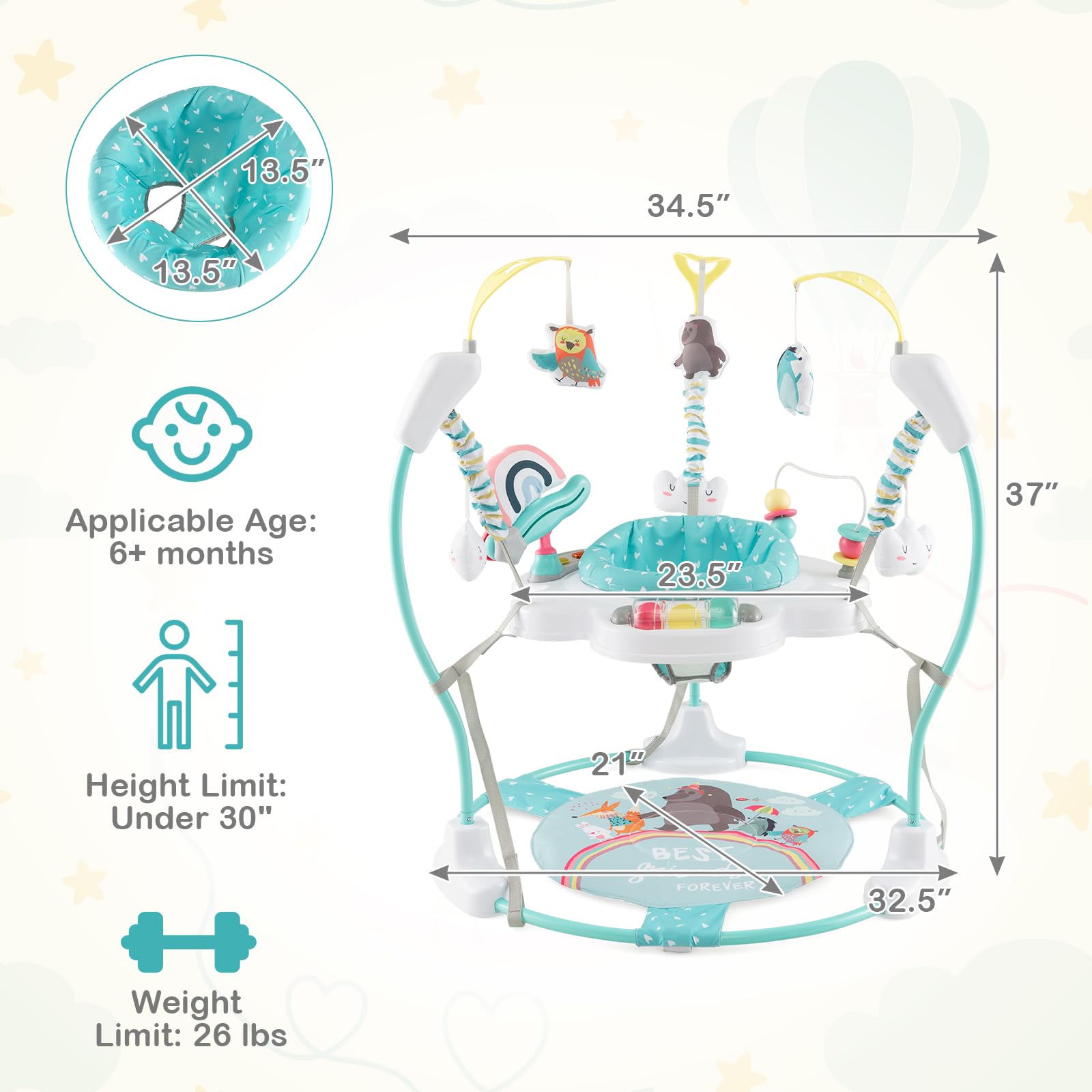 HONEY JOY Baby Bouncer Activity Center - 360° Rotating Jumper Seat with Music, Lights & Developmental Toys for Infants 6+ Months | 3 Height Adjustments, Removable Play Mat | Perfect for Playtime, Learning & Indoor Entertainment (Blue)