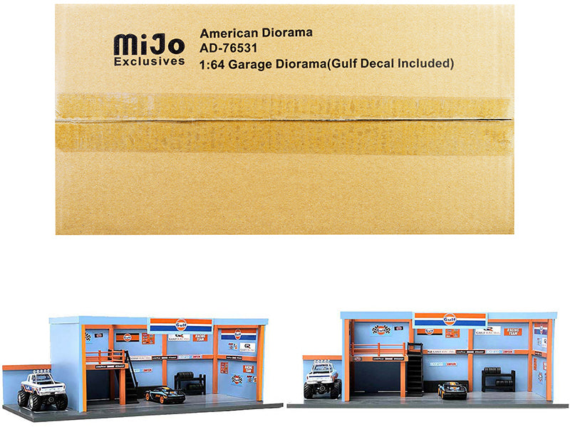 1/64 Scale Gulf Oil Garage Diorama with Decals - American Diorama Model Car Display for Collectors & Diecast Enthusiasts - Perfect for Showcase, Photography & Racing Scenes
