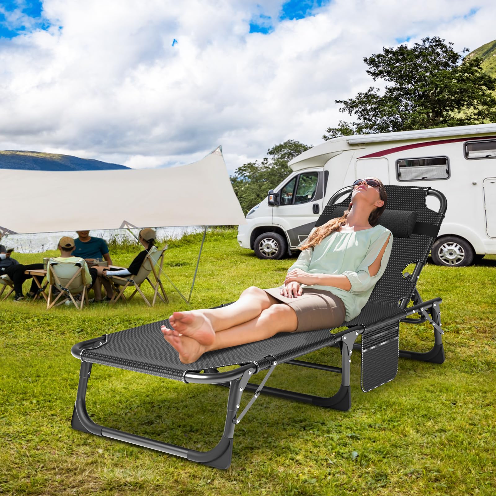 Slsy 5-Position Folding Chaise Lounge Chair for Adults - Portable Outdoor Sleeping Cot for Beach, Camping, Pool & Lawn - Perfect for Sun Tanning, Relaxing & Travel