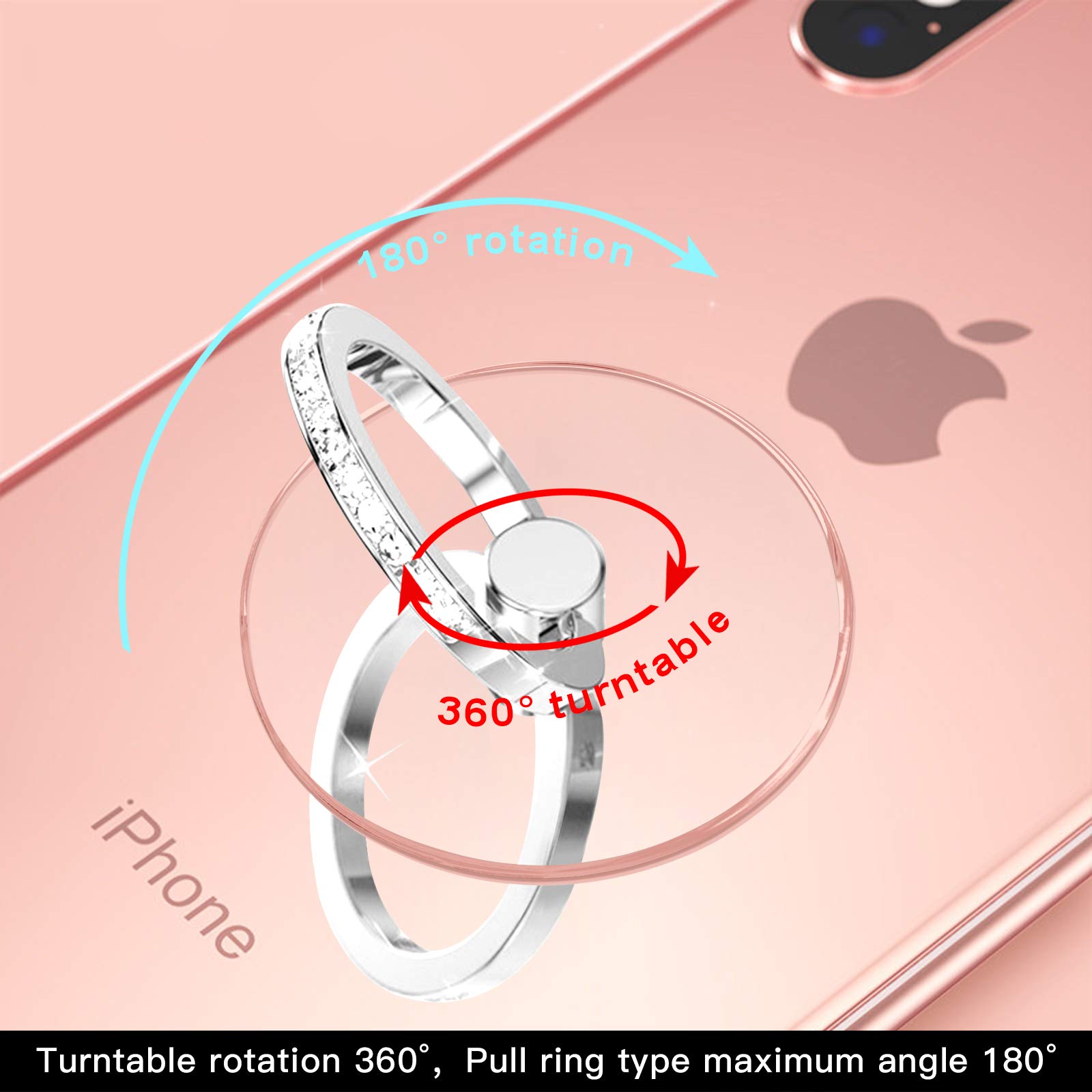 360° Rotating Transparent Phone Ring Stand - Silver & Diamond for Secure Grip & Hands-Free Viewing