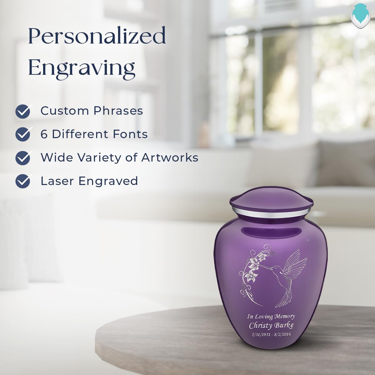 Personalized Humming Bird Cremation Urn for Human Ashes - Purple Funeral Urn for Women & Men (Holds 44 lbs) - Perfect for Memorial Services & Home Display