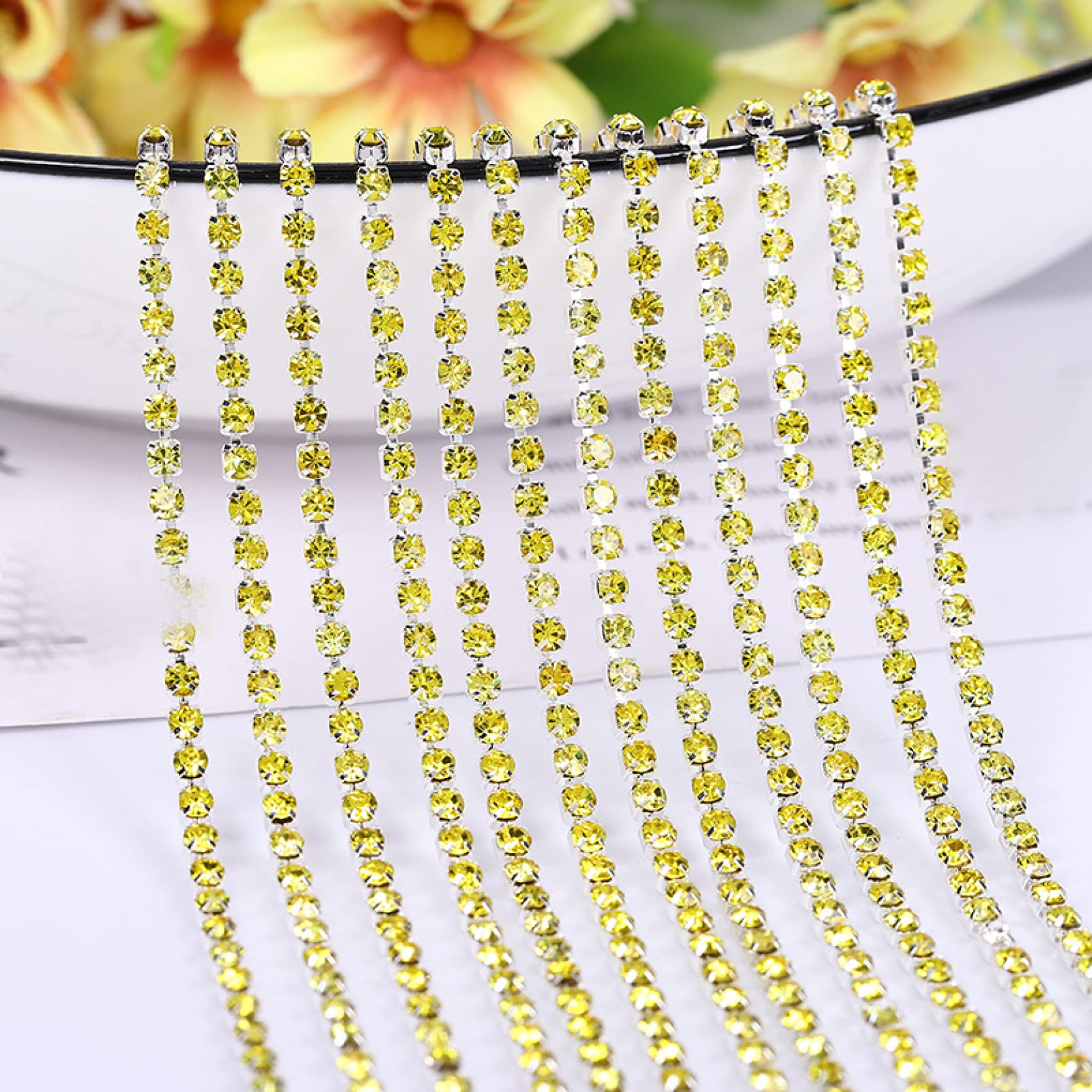Silver Base Glass Crystal Cup Chain - Clear Rhinestone Chain for DIY Clothing, Bags, Phone Cases & Frames | Jewelry Making, Crafting & Home Decor Accessories