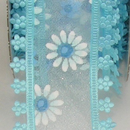 Light Blue Midi Daisy Sheer Wired Craft Ribbon 1.5