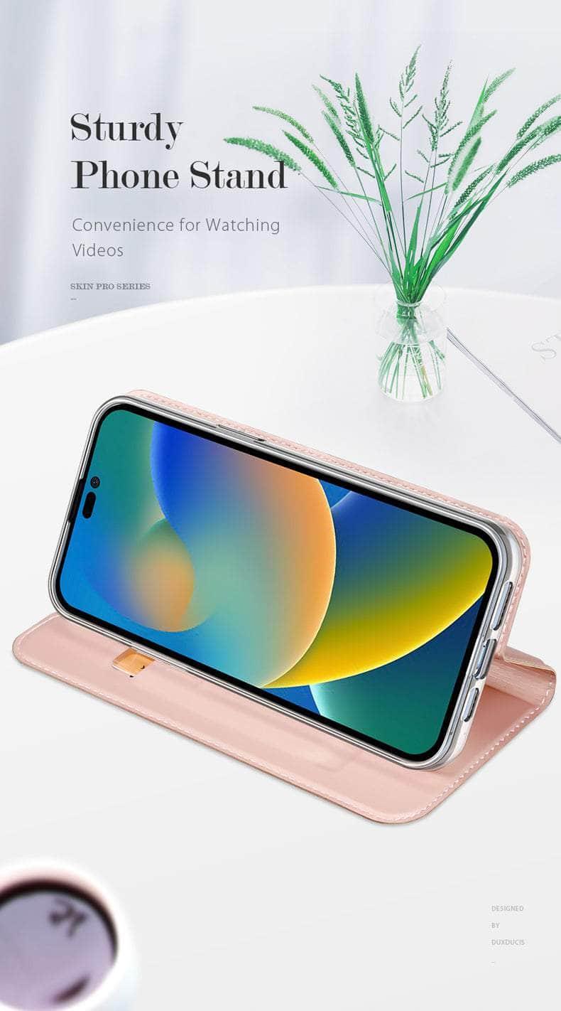 DUX DUCIS Magnetic Leather Flip Wallet Stand Case for iPhone 14 - Premium Protective Cover with Card Holder & Kickstand for Hands-Free Viewing