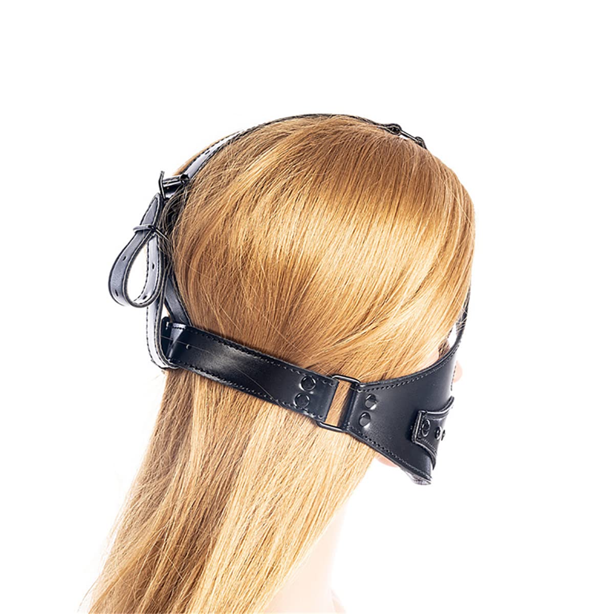Premium SM Thick Leather Head Harness Mask with Detachable Dildo - BDSM Restraint Mouth Gag for Adults - Fetish Bondage Gear for Role Play, Sensory Deprivation & Dominance Scenes