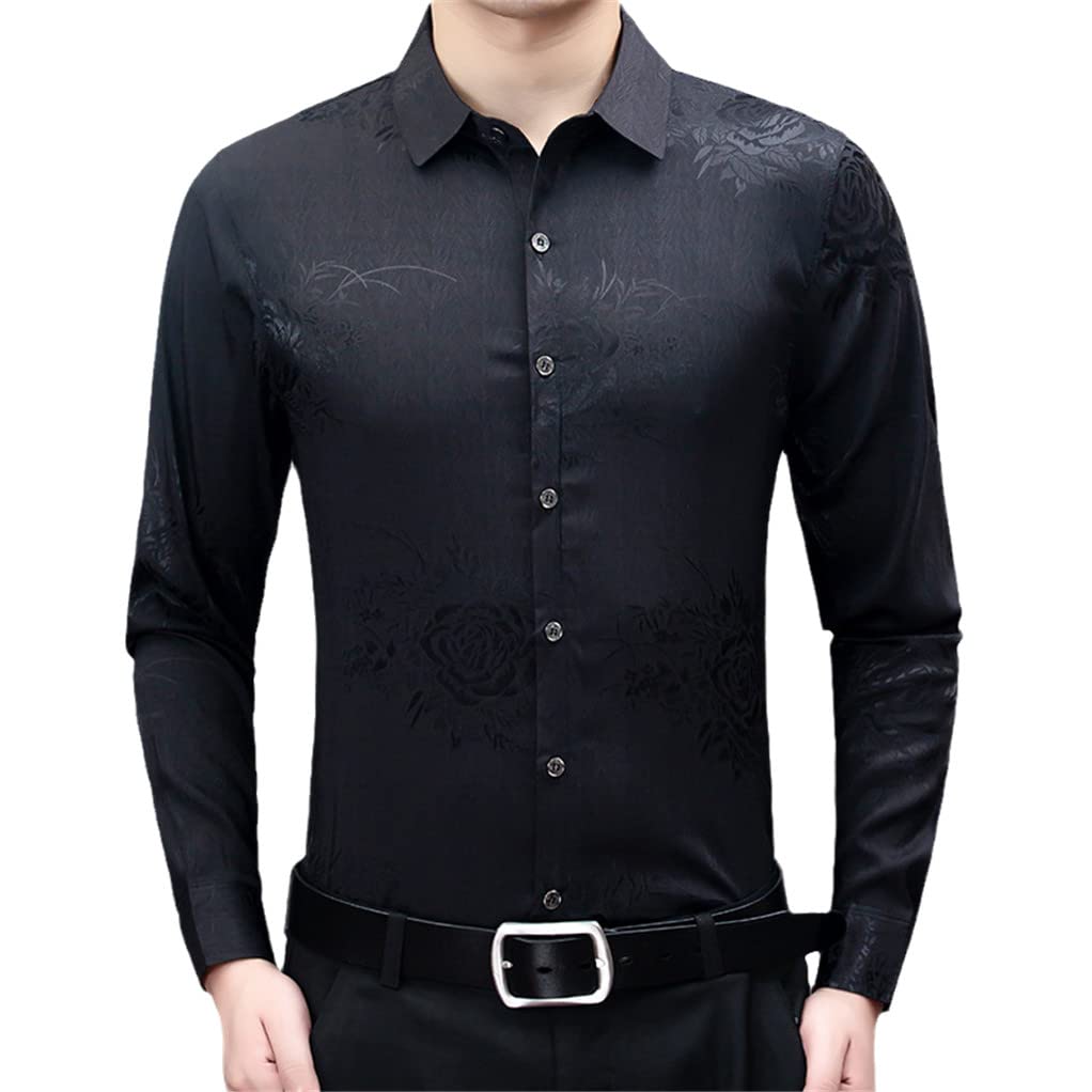 Men's Floral Printed Silk Satin Shirt - Slim Fit Long Sleeve Dress Shirt for Casual Wear | Soft & Comfortable Formal & Business Attire | Perfect for Office, Date Night & Special Occasions