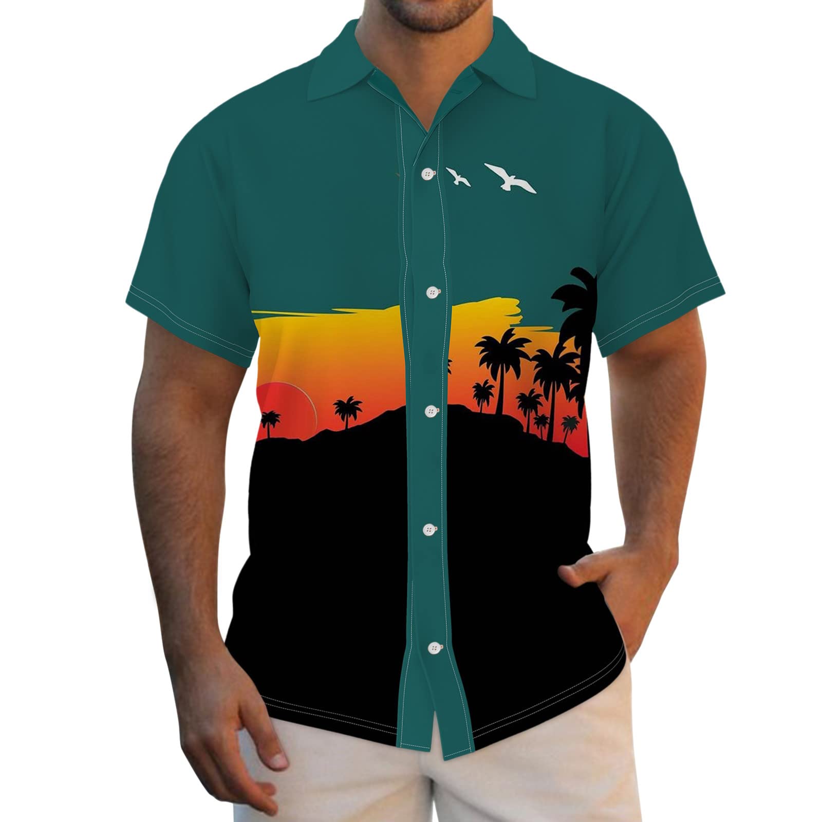 JUNGE Hawaiian Shirts for Men - Tropical Floral Short Sleeve Button Down Shirt | Regular Fit Casual Beach Shirt for Summer | Perfect for Vacation, Luau Parties & Tropical Getaways