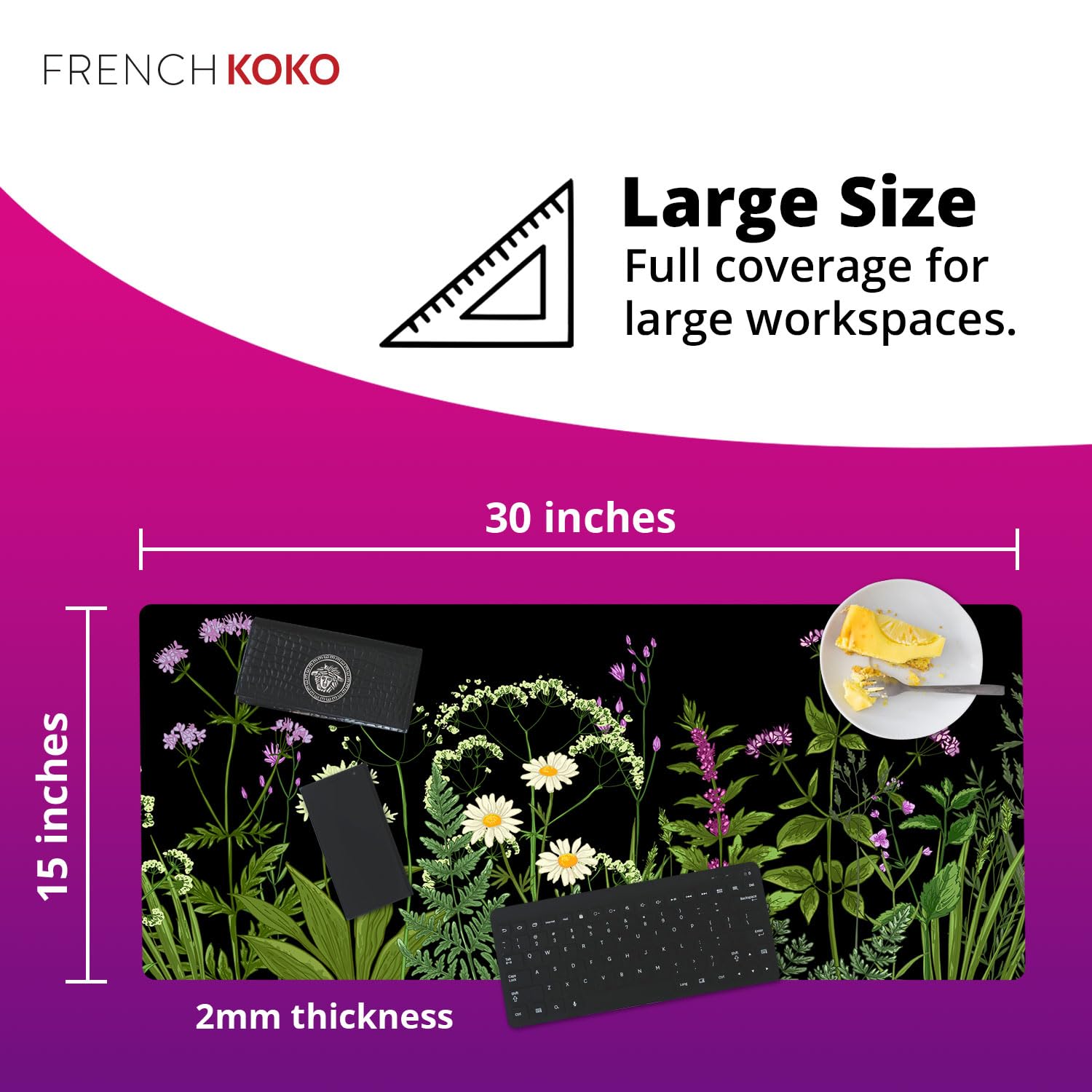 French KOKO Large Floral Desk Mat - XL Mouse Pad & Keyboard Protector for Home Office | Cute Desk Accessories for Women & Girls | Perfect for Work, Study & Gaming Setup