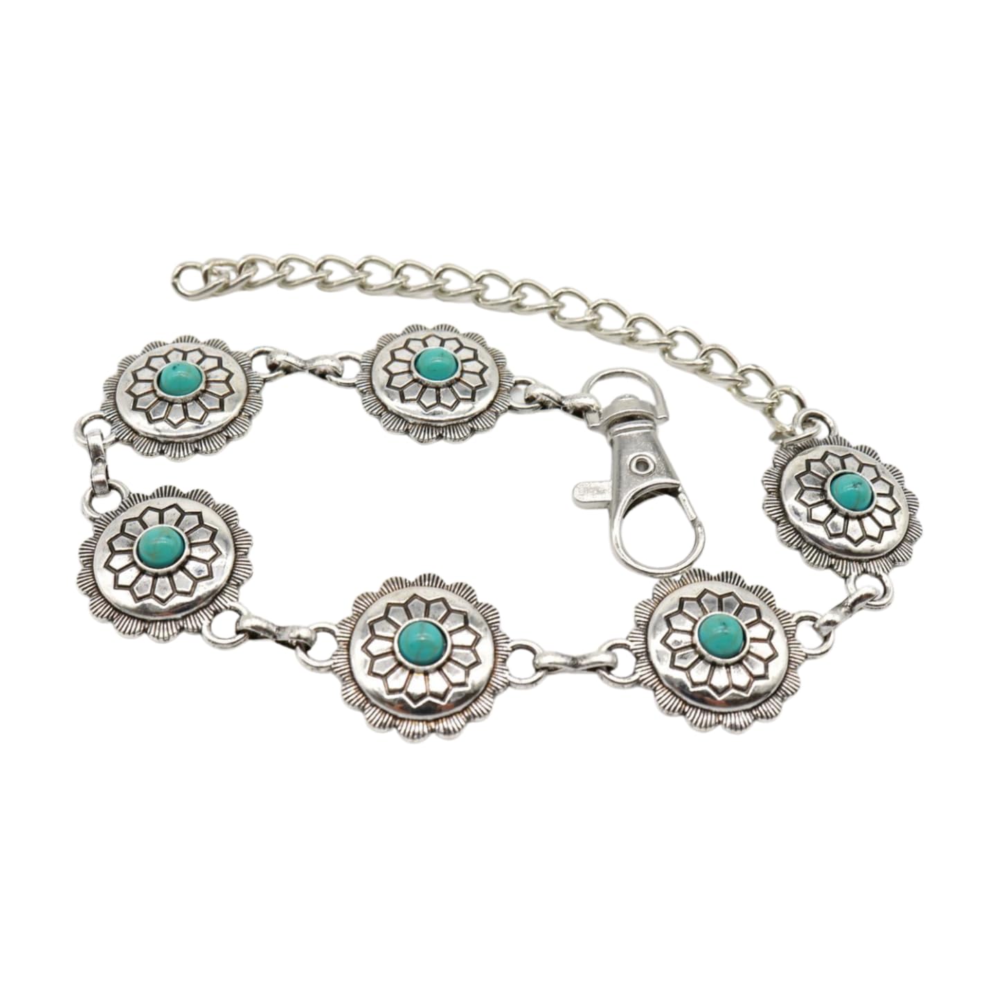 Trendy Western Boot Metal Chain Bracelet & Anklet for Women - Silver Turquoise Bead Charm Wrap Around Flower Jewelry - Perfect for Cowgirl Outfits, Country Concerts & Boho Fashion