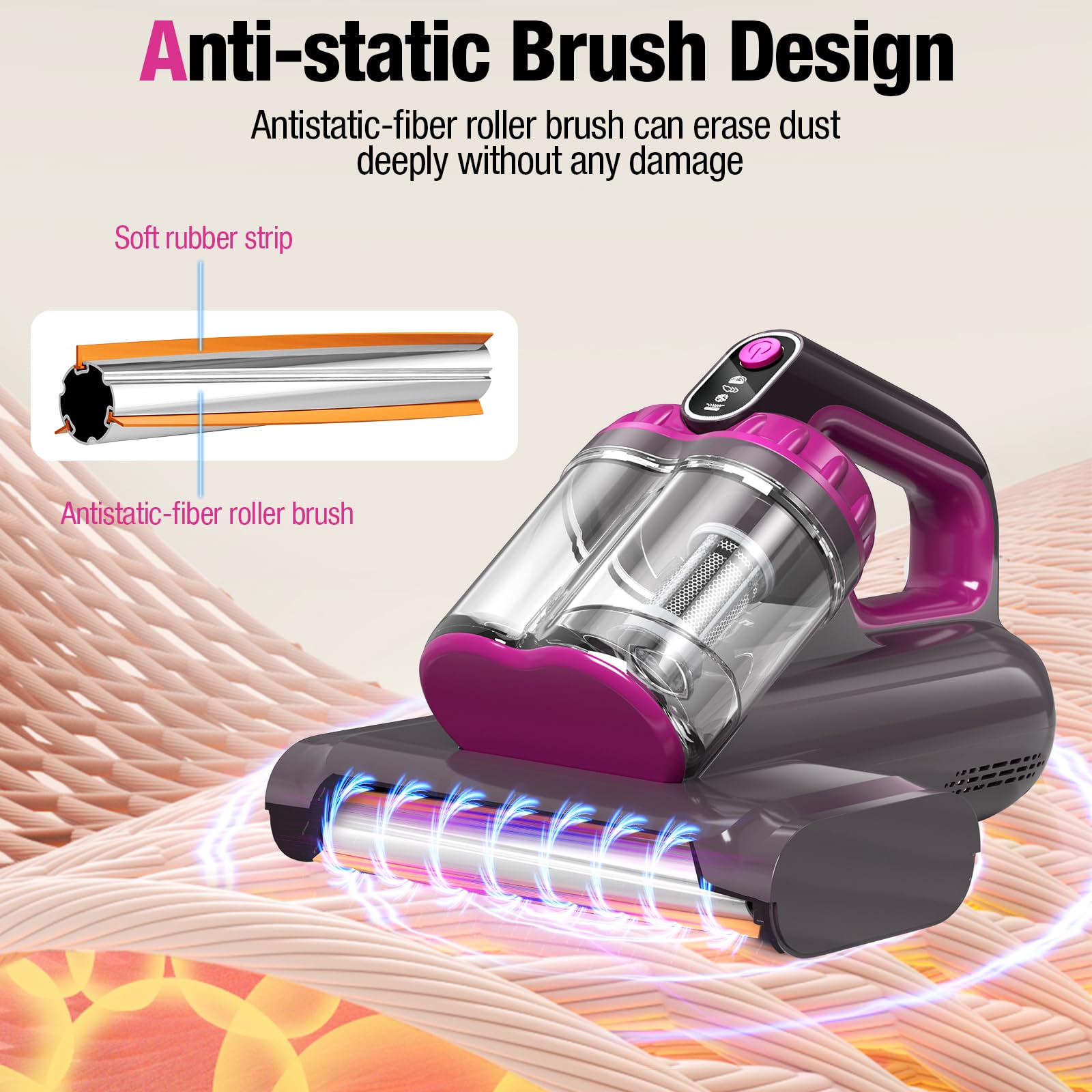 17KPa 650W Mattress Vacuum Cleaner with 273nm UV-C Light & 145°F Ultrasonic Heating - 80,000 RPM Brushroll, Wide Suction for Pillows, Cribs, Sofa (Black, Corded) - Perfect for Allergy Relief & Deep Cleaning Beds, Furniture & Baby Items