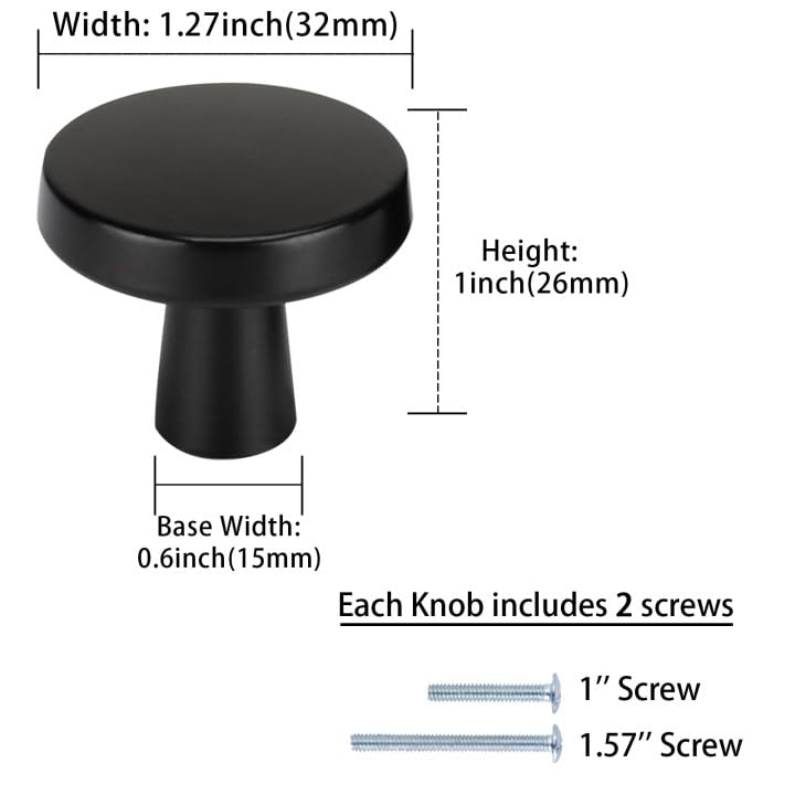 10 Pack Matte Black Cabinet Knobs - HD5310BK Zinc Alloy Drawer Pulls for Kitchen, Bathroom & Dresser