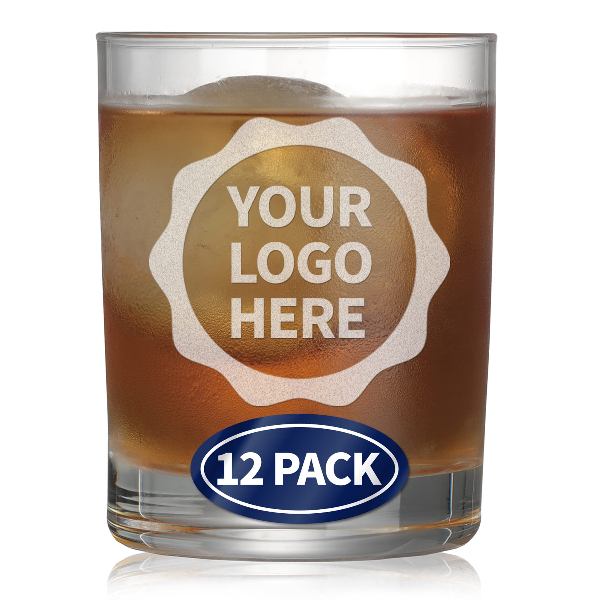 Personalized Whiskey Glasses 12-Pack - Custom Engraved with Your Logo - Ideal for Corporate Gifts, Realtor Promotions, Weddings & Special Events - Perfect for Bourbon, Scotch & Whiskey Tasting Parties