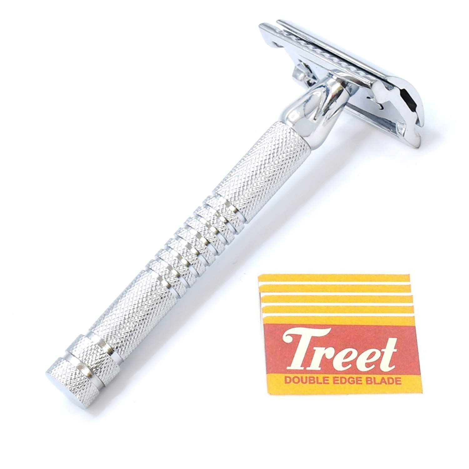 OdontoMed2011® Premium Stainless Steel Double Edge Safety Razor with 5 Replacement Blades - BTS-326 - Smooth Shaving for Men & Women - Perfect for Travel, Home & Barber Shop Use