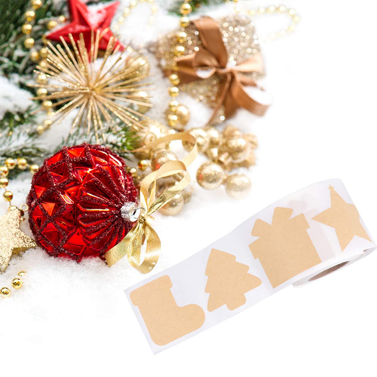 300pcs Christmas Stickers for Gifts - Self-Adhesive Kraft Paper Sealing Labels for Candy Bags, Holiday Packages & DIY Crafts (1 Roll) - Perfect for Christmas Wrapping, Party Favors & Festive Decorations