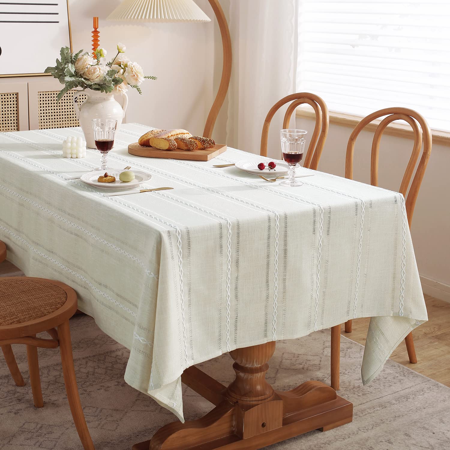 Farmhouse Style Linen Tablecloth 54x72 Inches - Wrinkle Resistant, Washable Dining Table Cover for Small Rectangle Tables | Hemstitch Ivory Design | Perfect for Dinner Parties, Holiday Gatherings & Everyday Dining