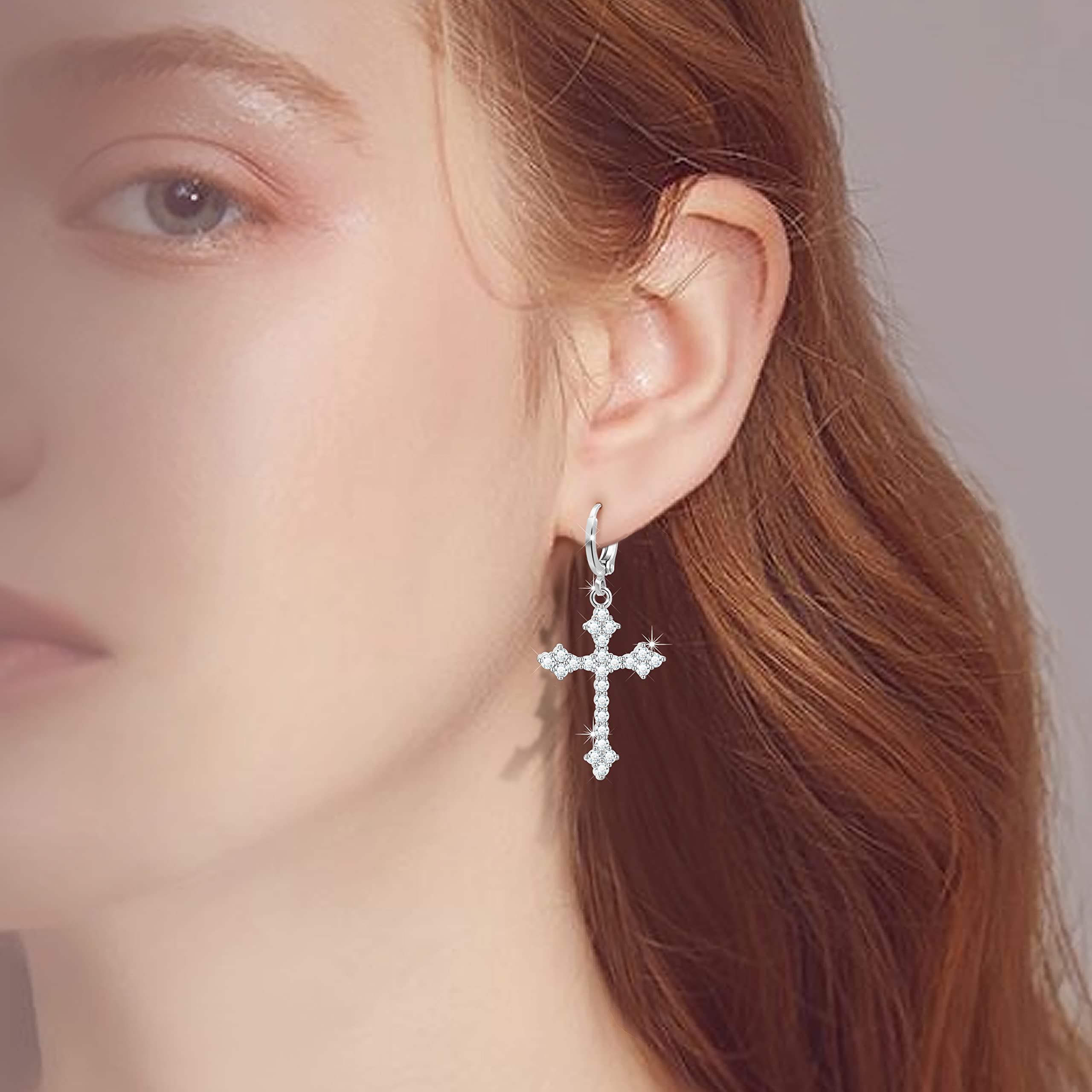 S925 Silver Hoop Earrings for Women - Minimalist Feather Cross & Butterfly Dangle Drop Earrings, 14k Gold Plated Huggie Hoops | Perfect for Everyday Wear, Parties & Gifts