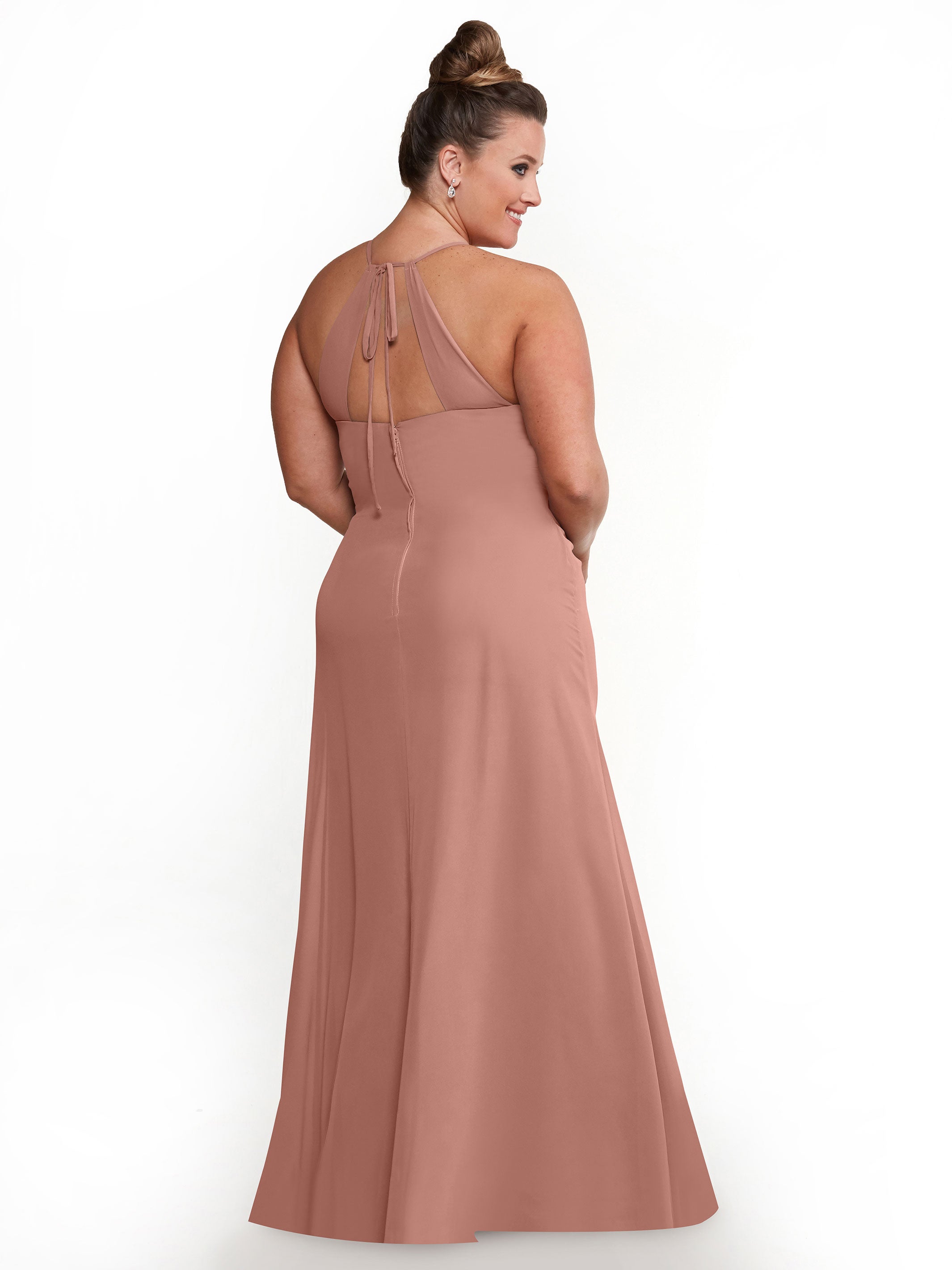Elegant A-Line Chiffon Bridesmaid Dress with Keyhole Halter Neckline - Perfect for Weddings, Formal Events & Special Occasions